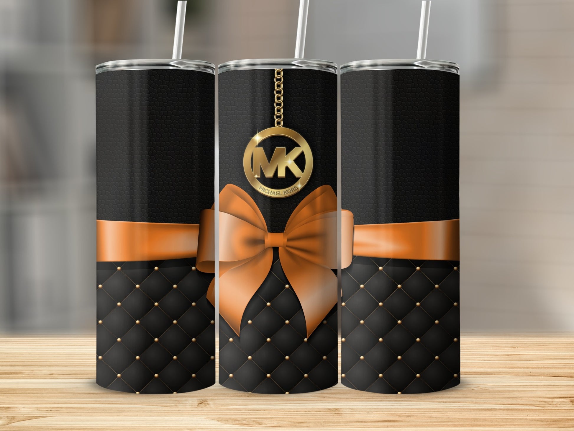 Elegant Black and Orange Bow Design Tumbler