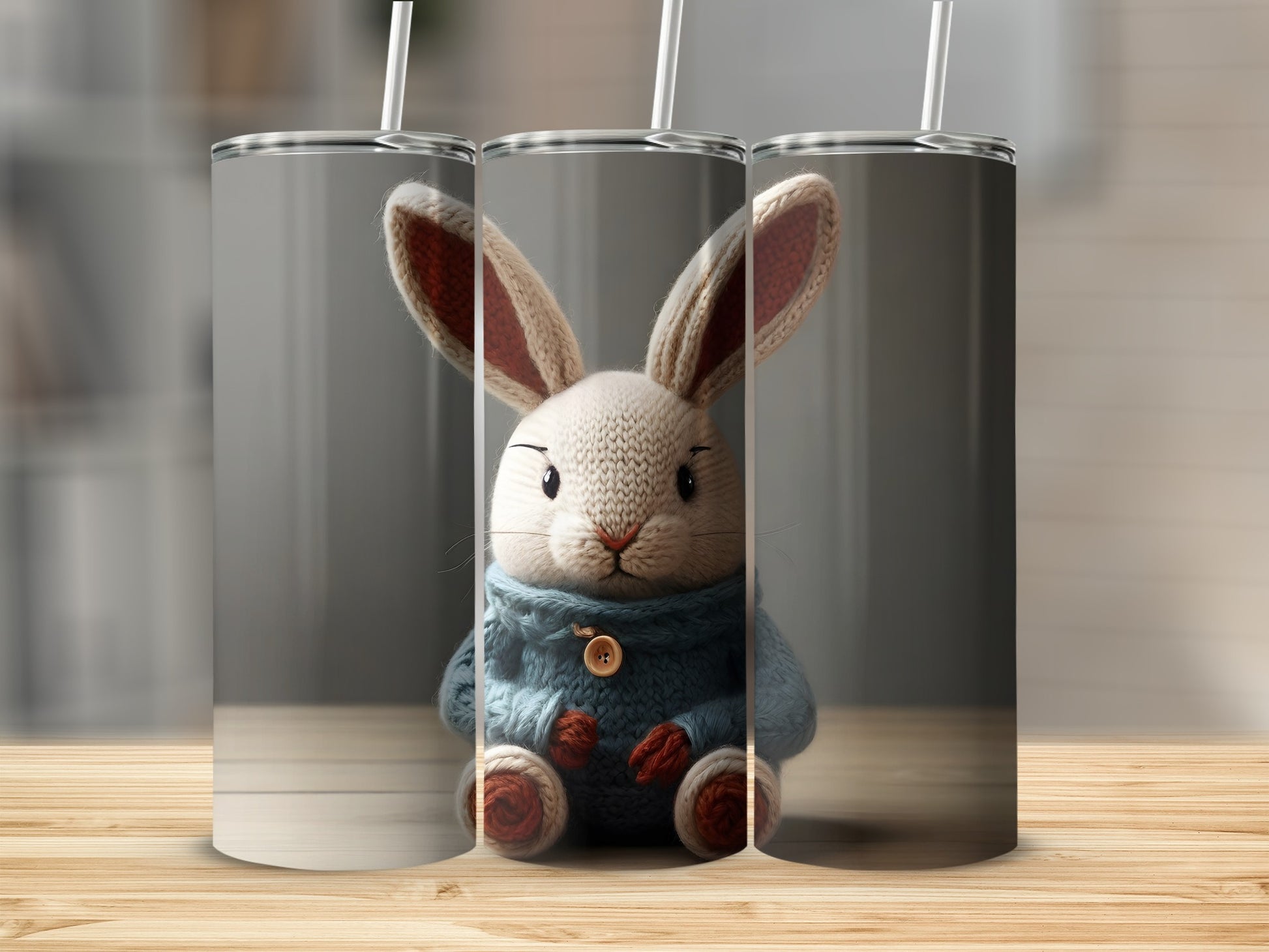 Adorable Knitted Rabbit Blue Sweater Design Tumbler product type