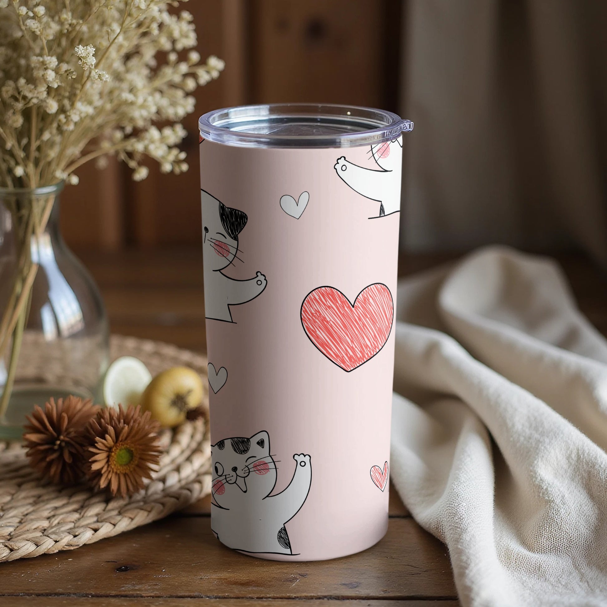 Cute Cat and Heart Design Tumbler for Everyday Use