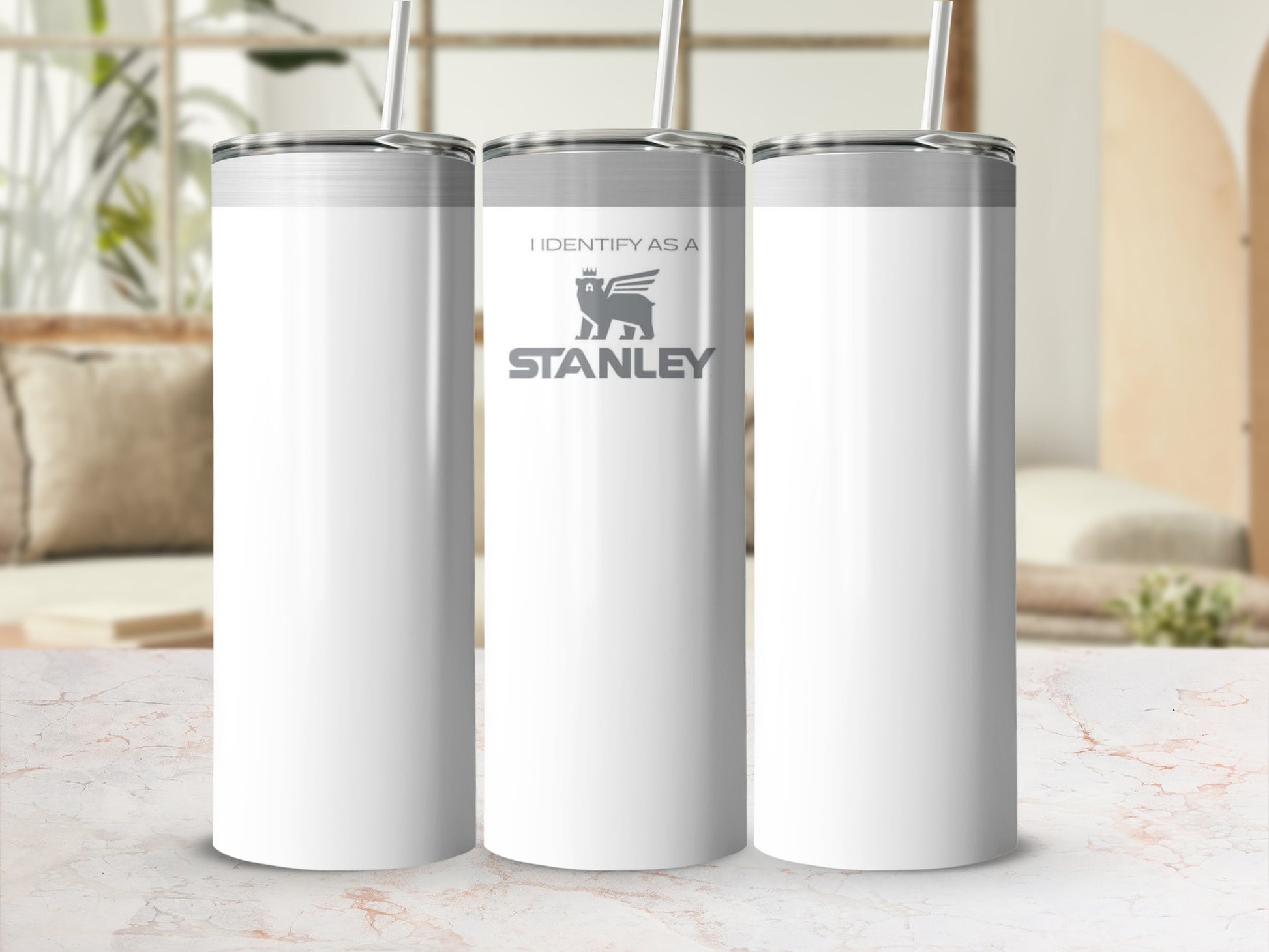I Identify As A Stanley Tumbler with Engraved Design
