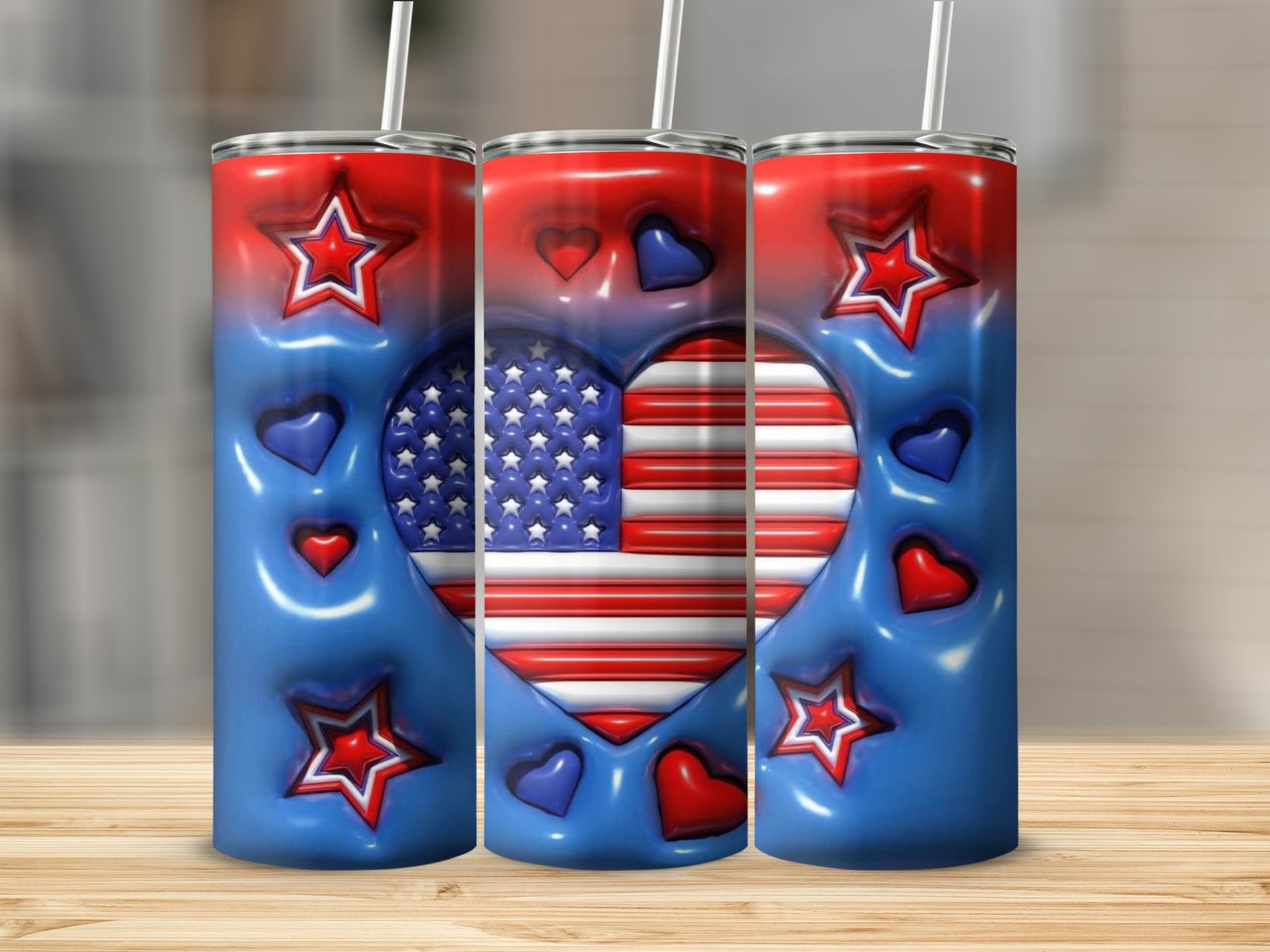 American Flag Heart and Stars Design Tumbler