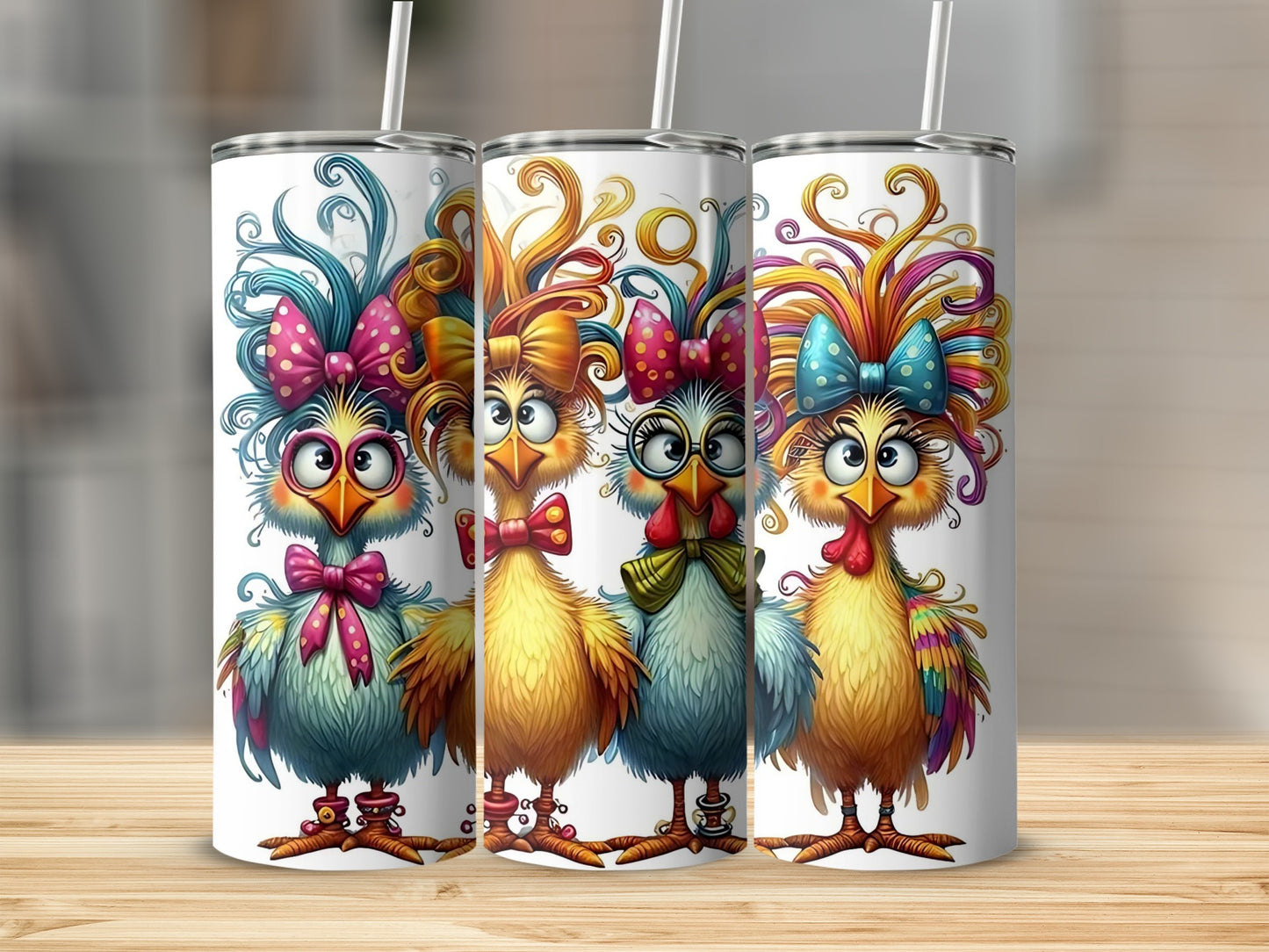 Colorful Cartoon Birds with Bows Stainless Steel Tumbler