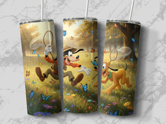 Goofy and Pluto Adventure Tumbler with Butterfly Design