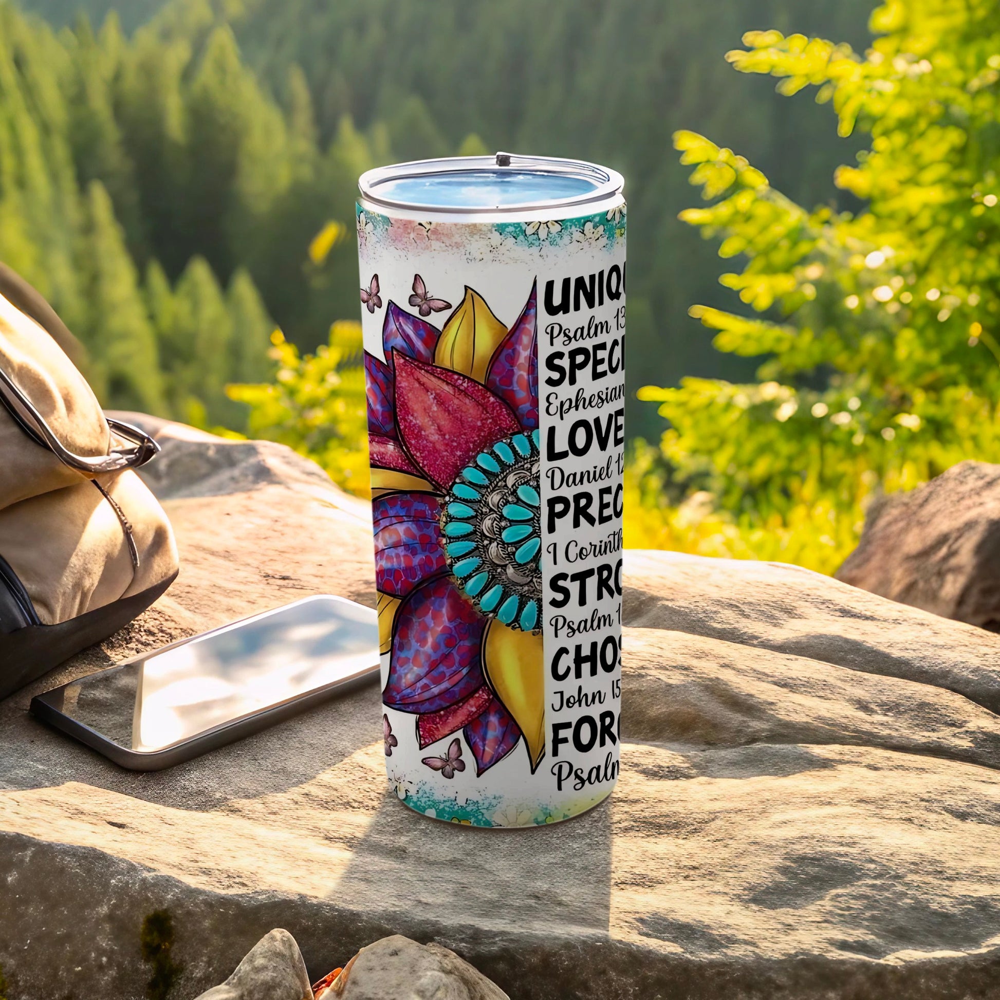 Unique Floral Scripture Quotes Tumbler for Outdoor Use