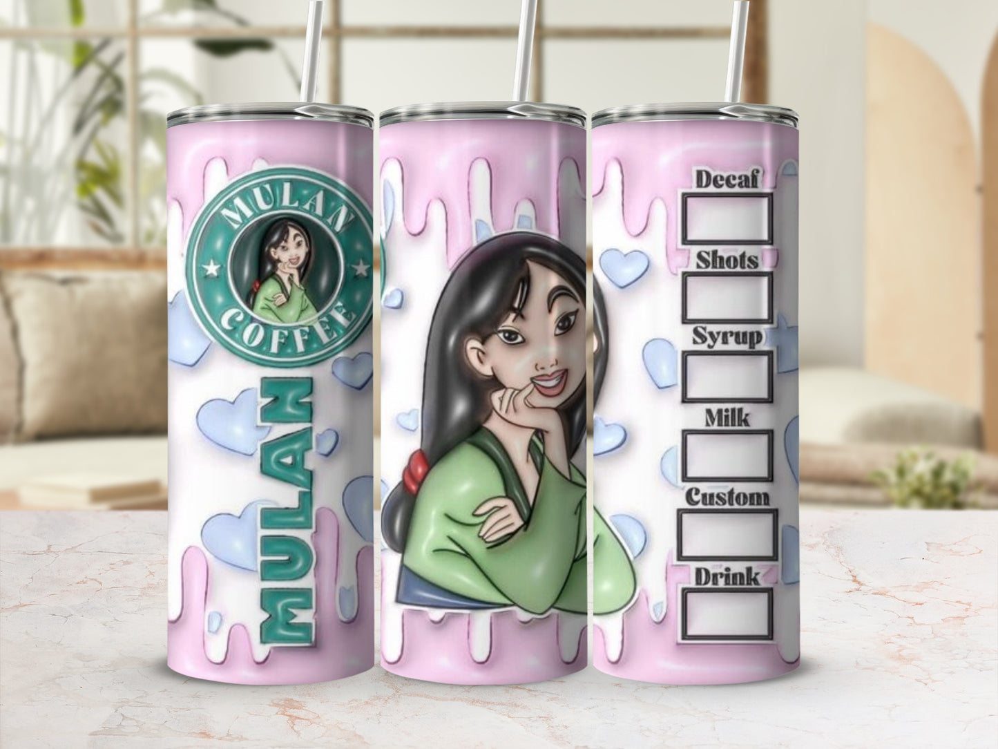 Mulan Coffee Pink Drip Design Personalized Tumbler