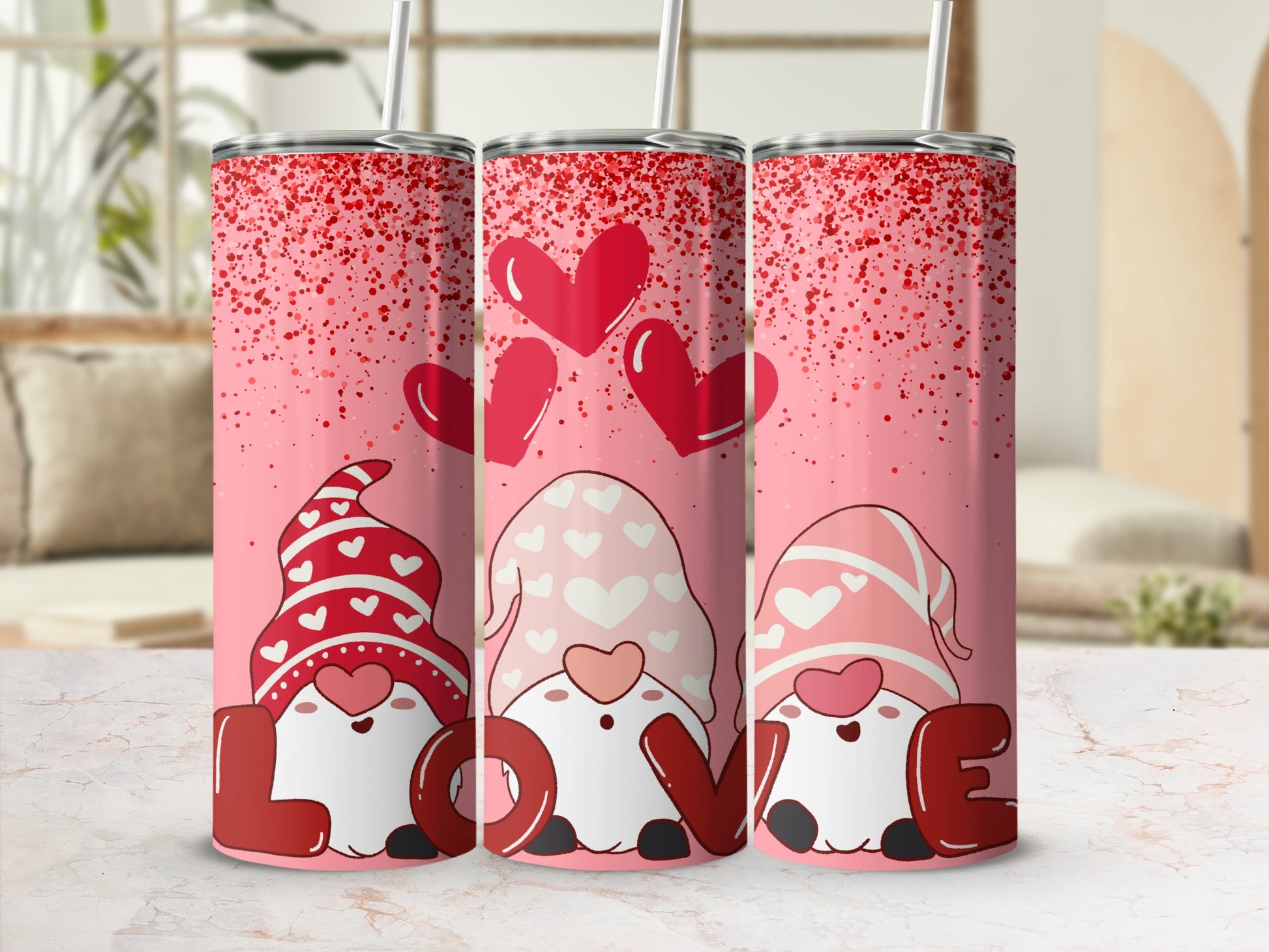 Gnome Love Pink Valentine's Day Tumbler Design