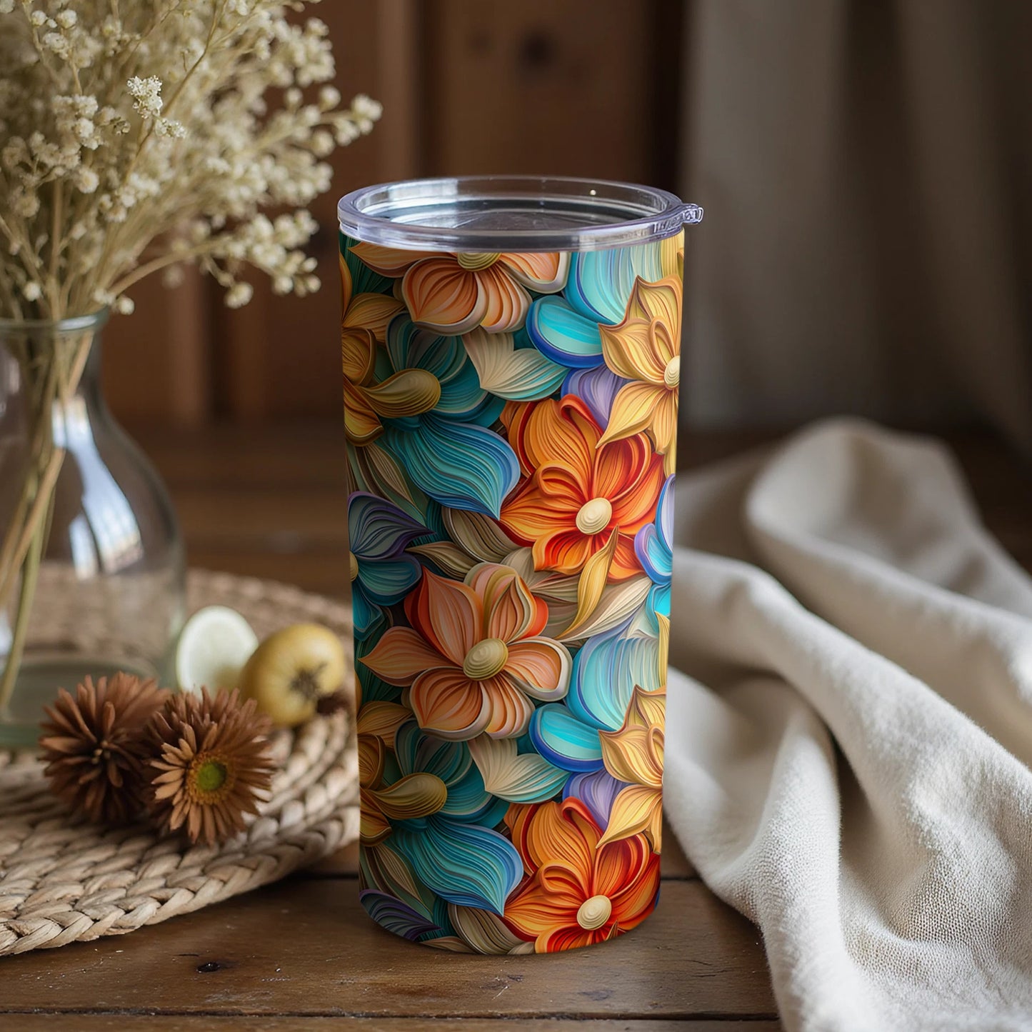 Colorful Floral Pattern Insulated Travel Mug