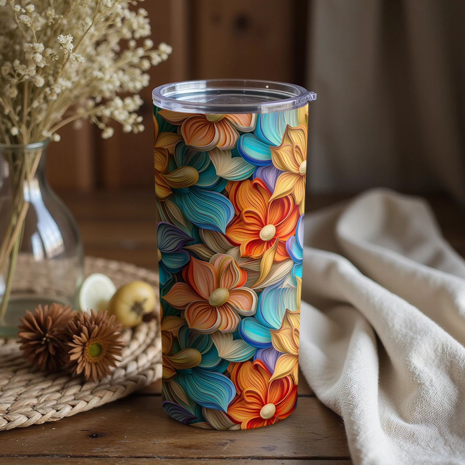 Colorful Floral Pattern Insulated Travel Mug