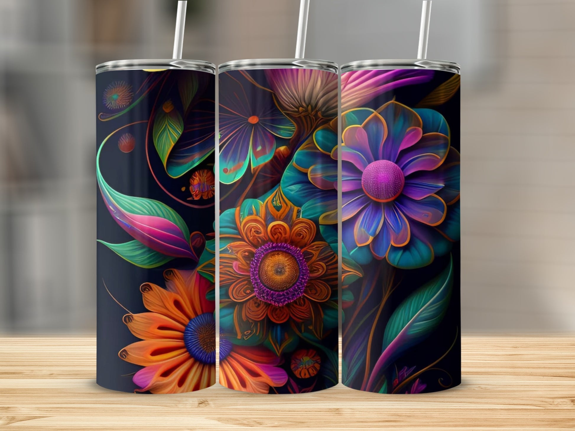 Vibrant Floral Design Tumbler with Colorful Flowers
