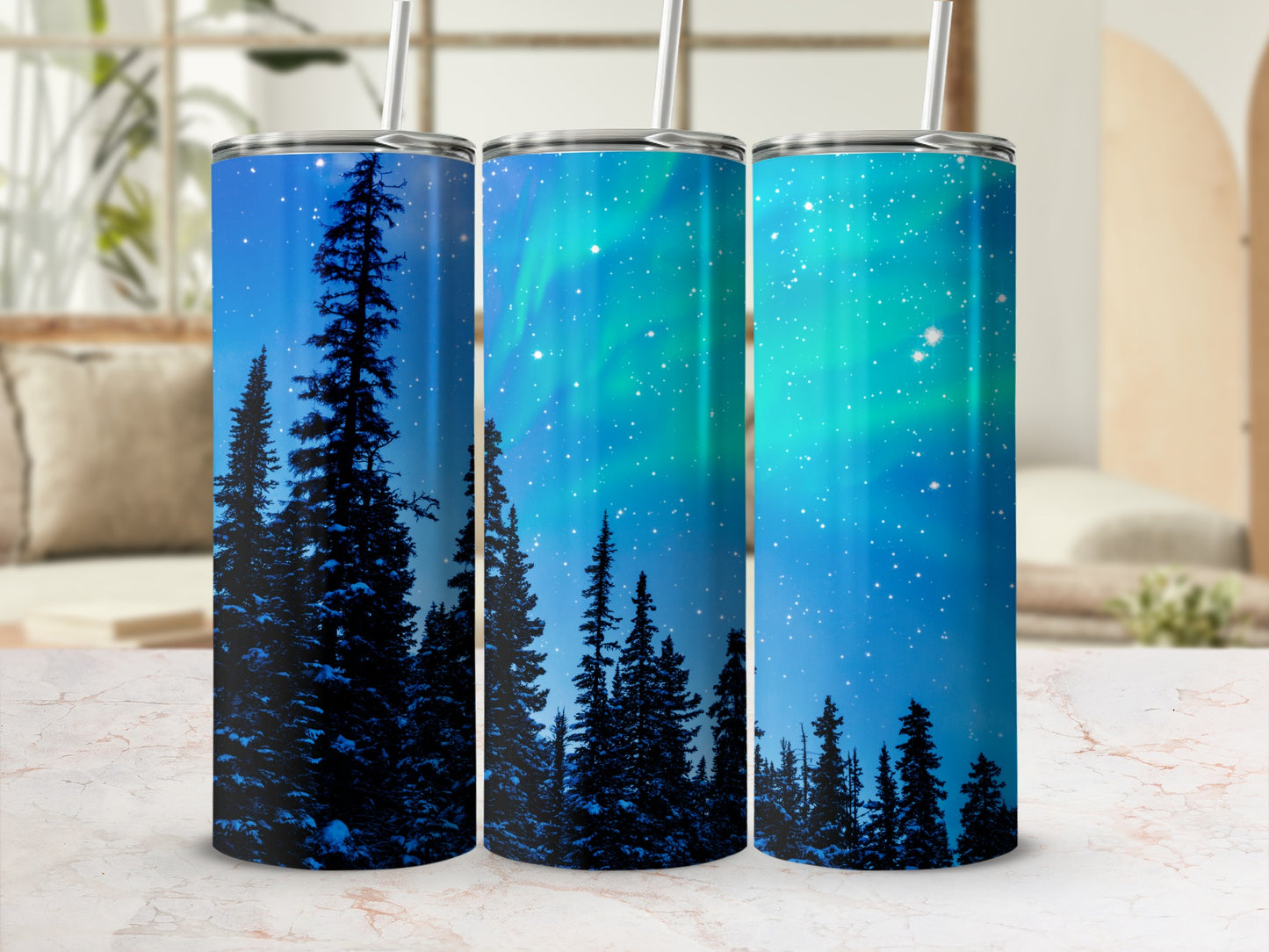 Northern Lights Forest Scene Tumbler Cup Product