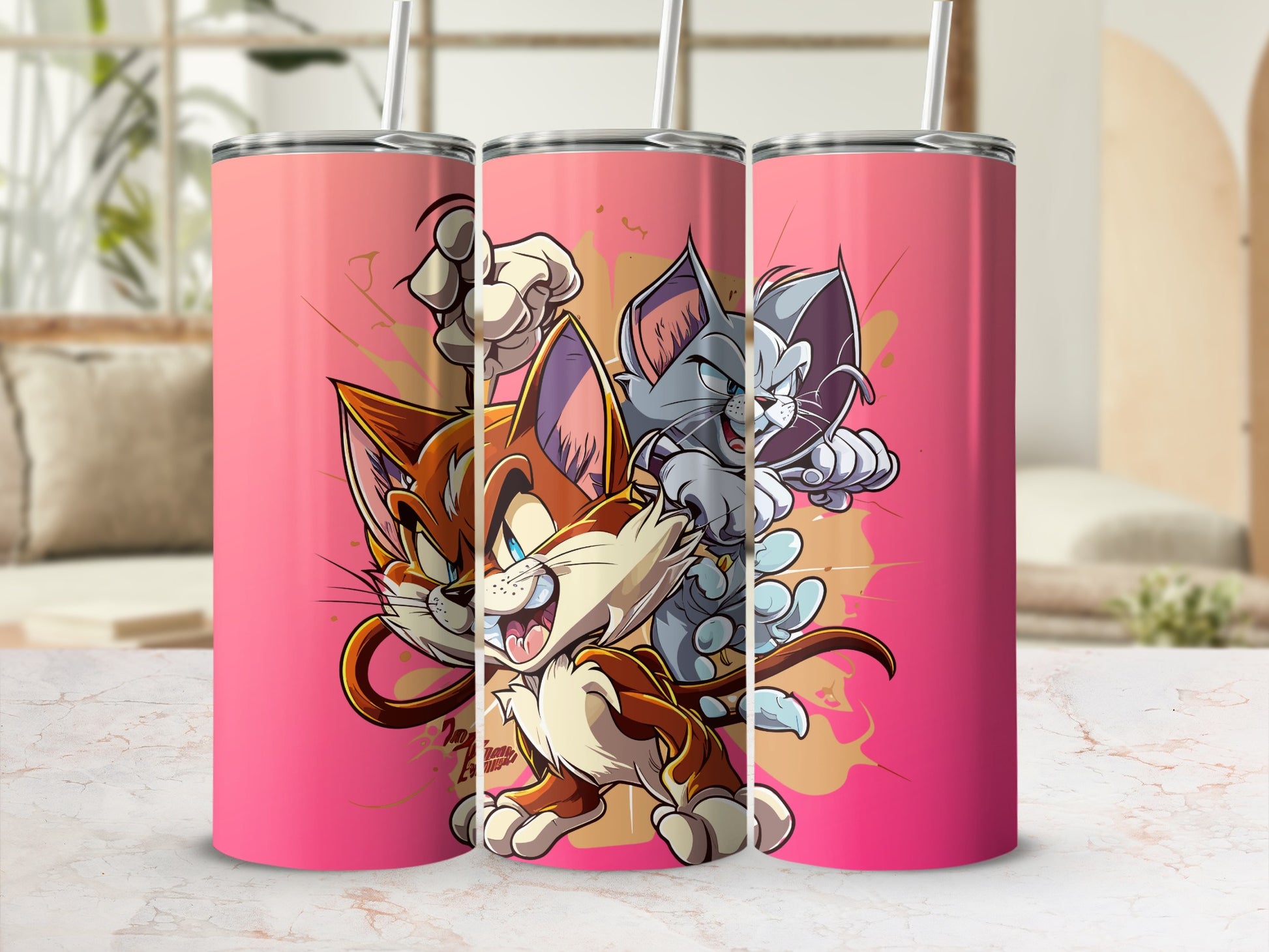 Cartoon Cats Stainless Steel Tumbler for Cold Drinks