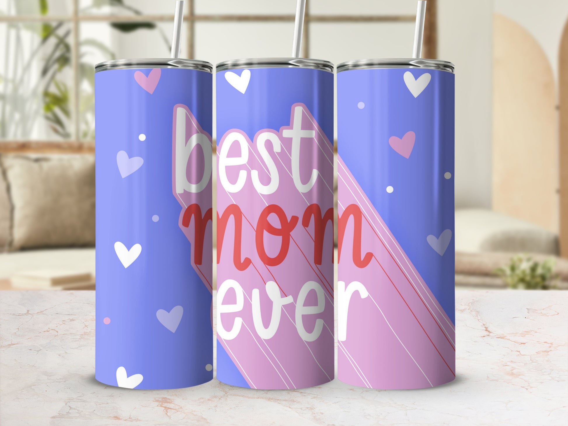 Best Mom Ever Heart Pattern Stainless Steel Tumbler
