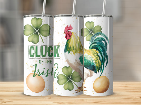 Rooster and shamrocks on a St. Patrick's Day tumbler.
