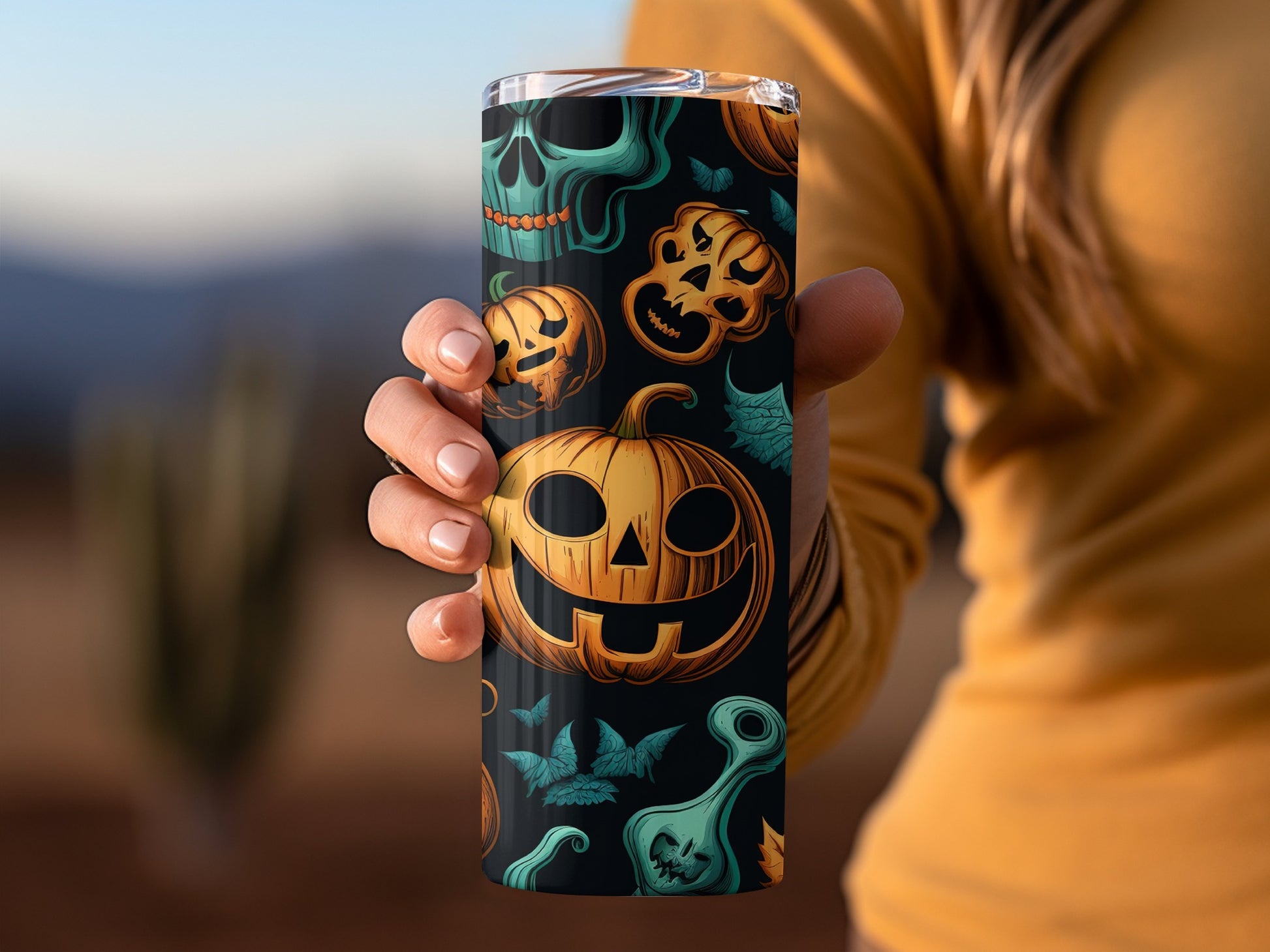 Halloween Pumpkin and Skull Insulated Tumbler