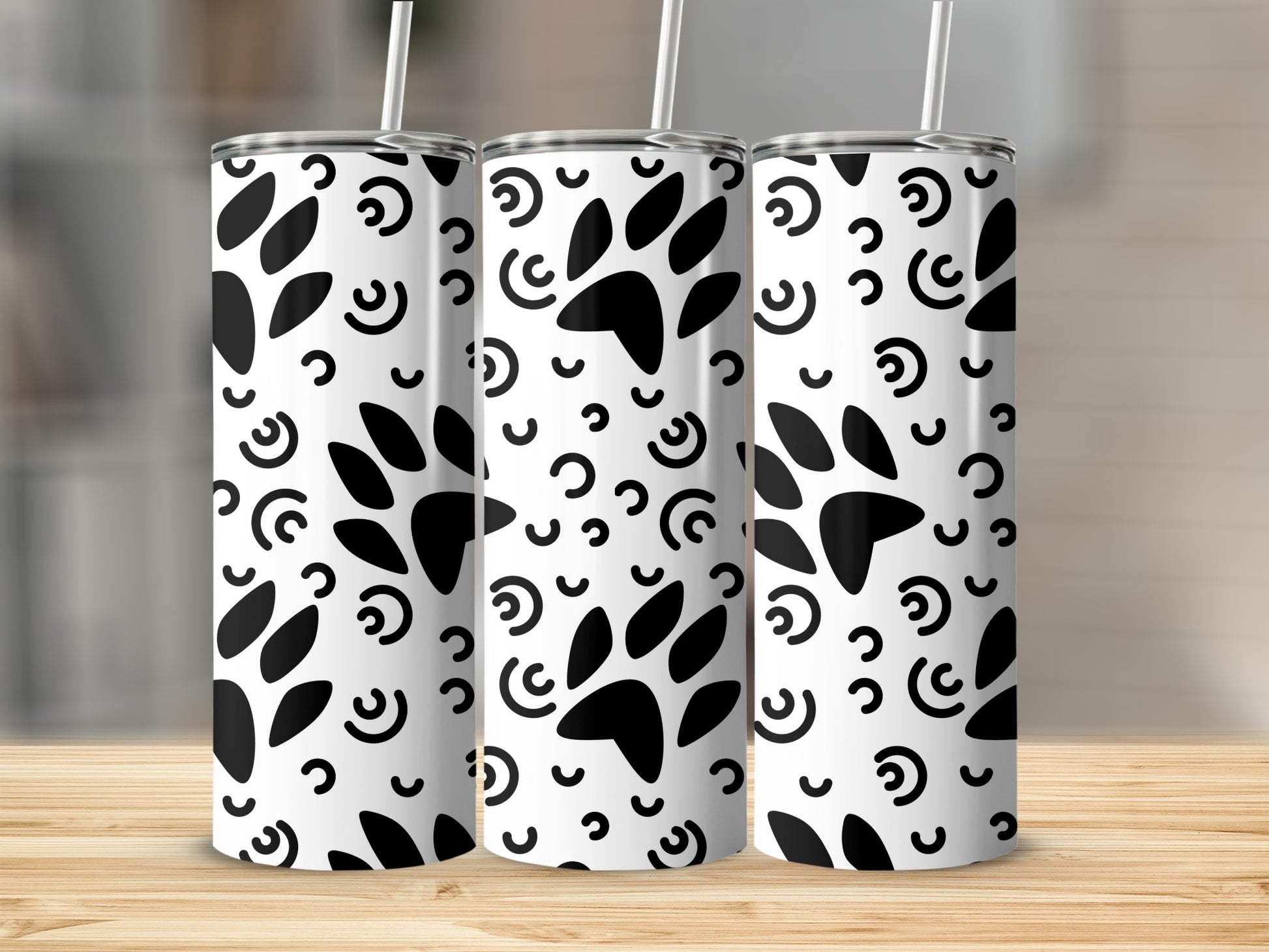 Black and White Paw Print Design Tumbler Product