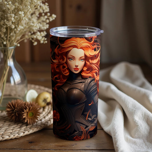 Fiery Redhead Heroine Art Tumbler Enhanced Drinkware