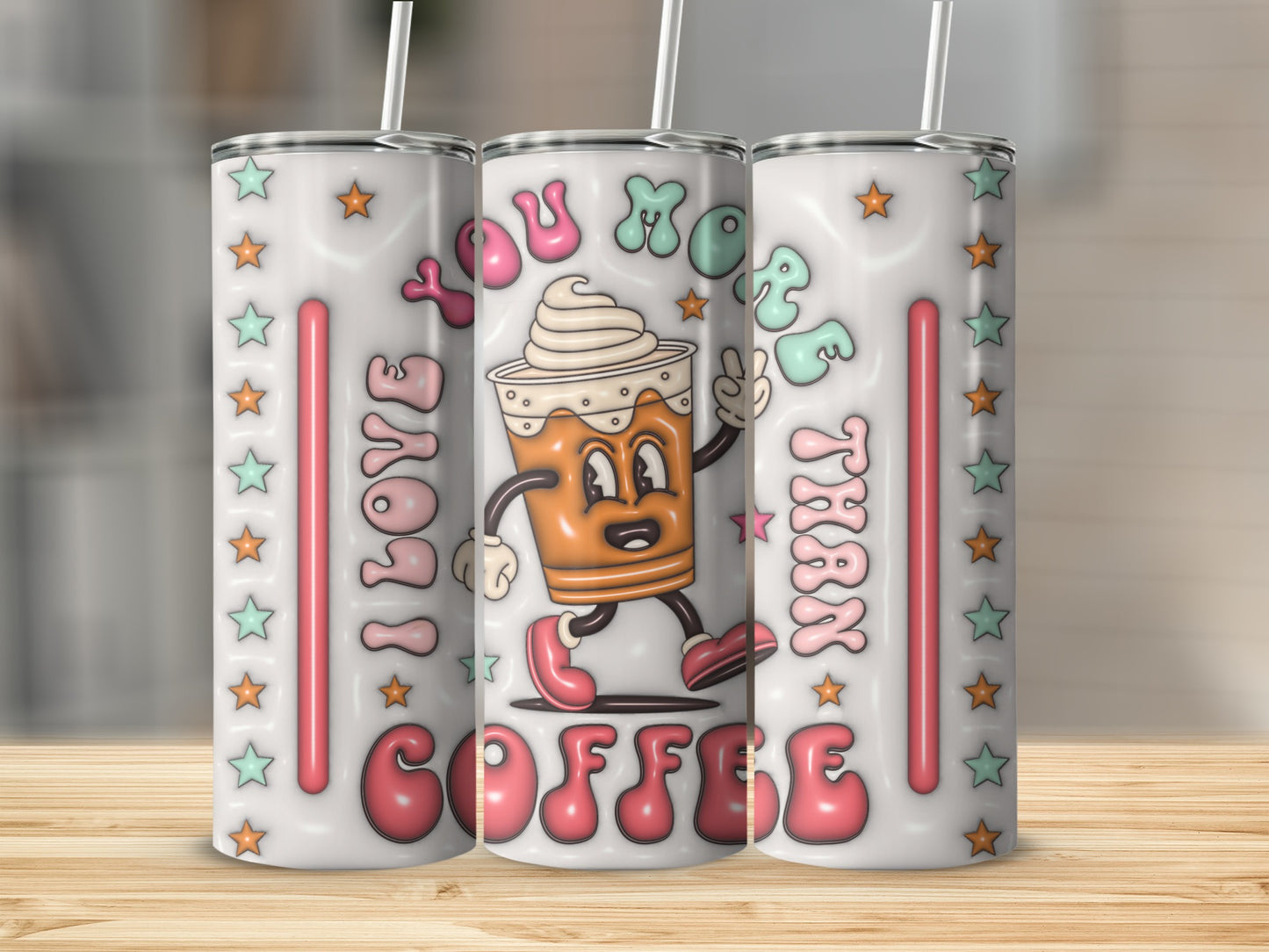 I Love You More Than Coffee Star Pattern Tumbler