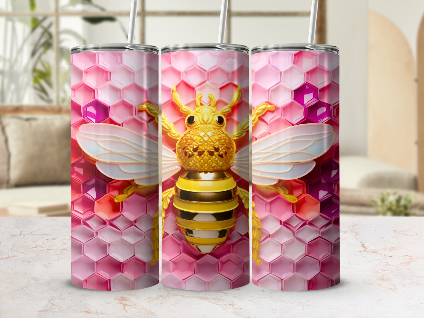 Golden Bumblebee Pink Honeycomb Hexagon Pattern product type