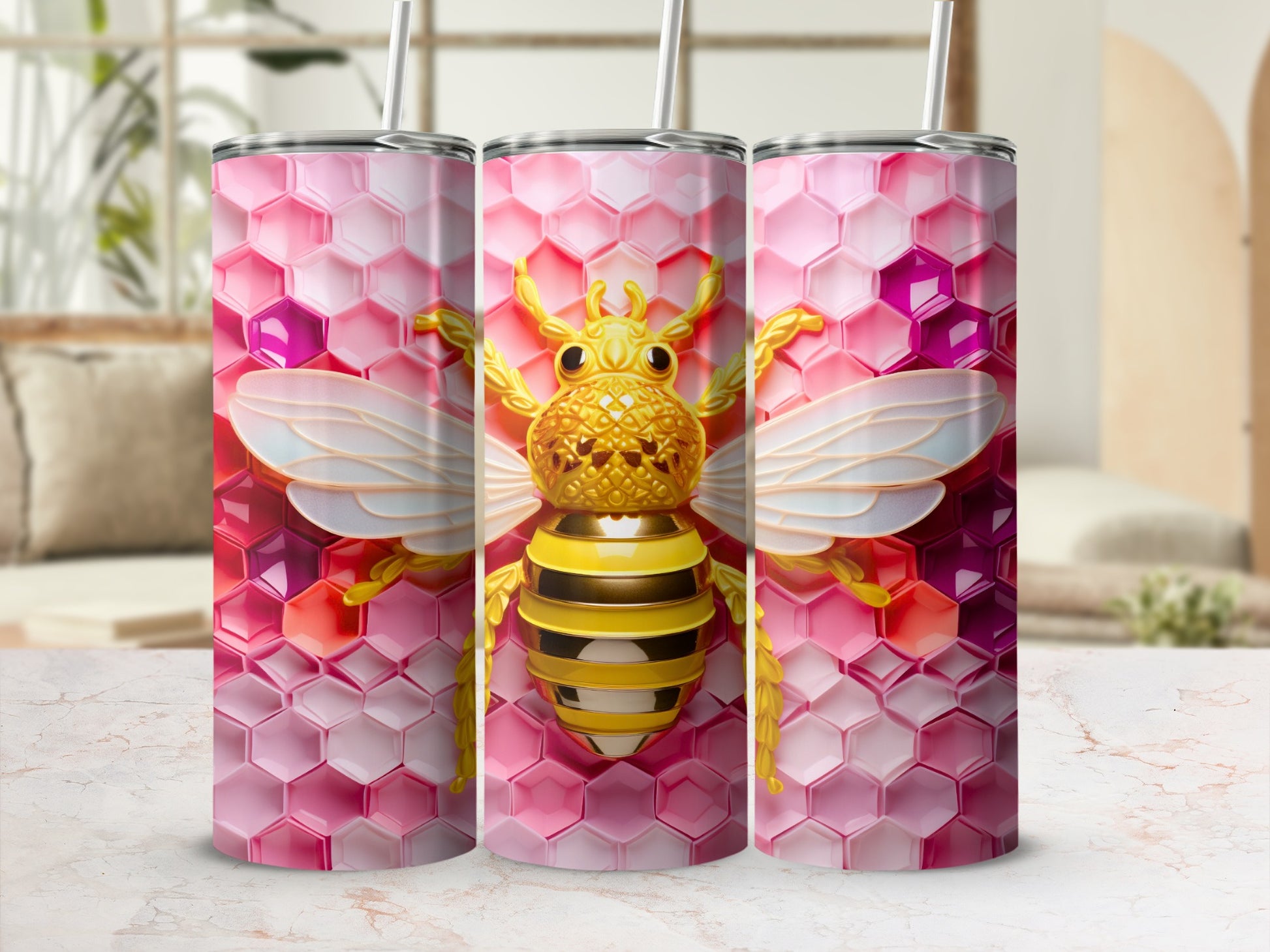 Golden Bumblebee Pink Honeycomb Hexagon Pattern product type