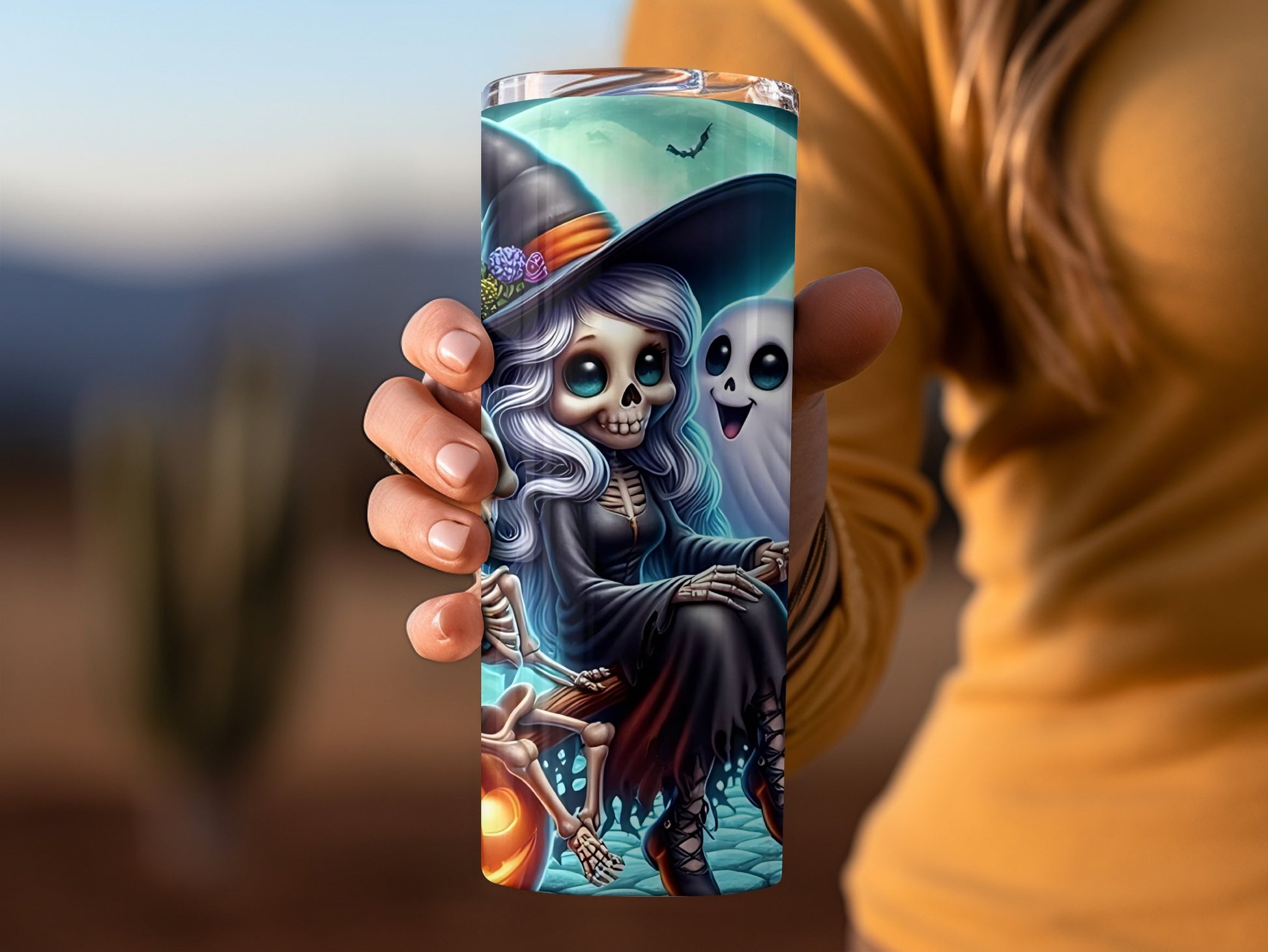 Witch And Ghost Design Halloween Tumbler Cup Flask