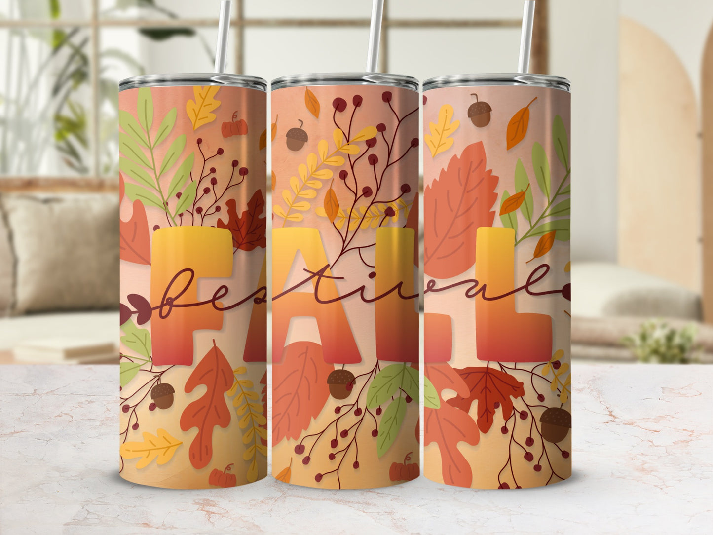 Fall Festival Leaves Pattern Insulated Tumbler Cups