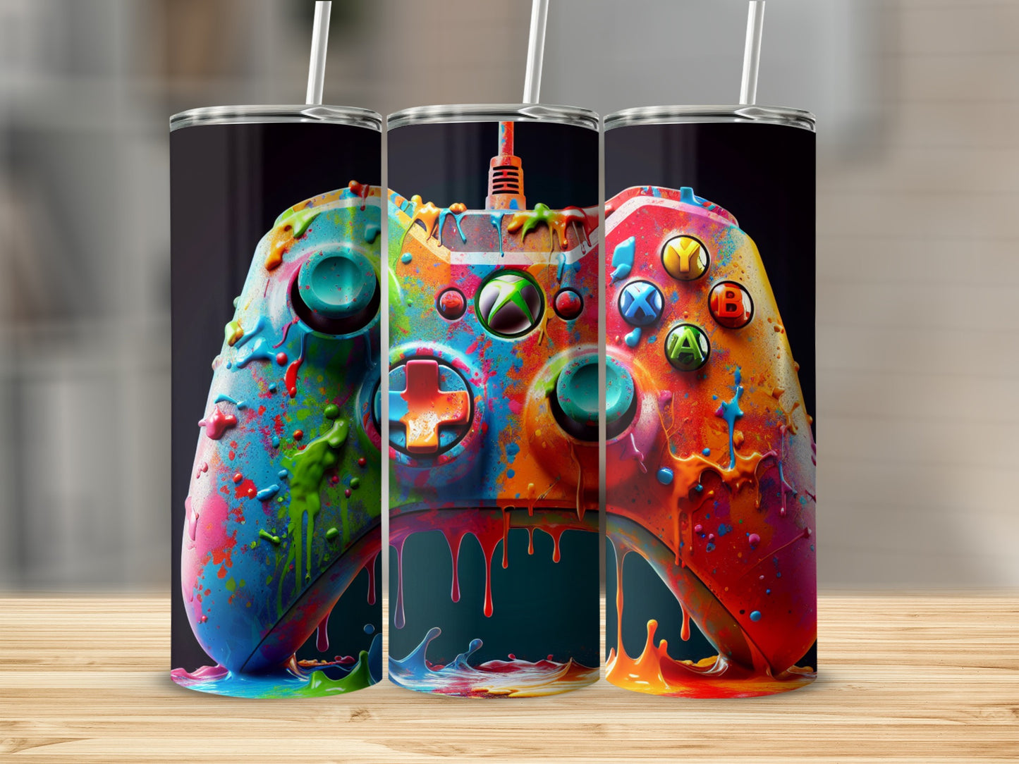 Vibrant Game Controller Art Tumbler Cups Set