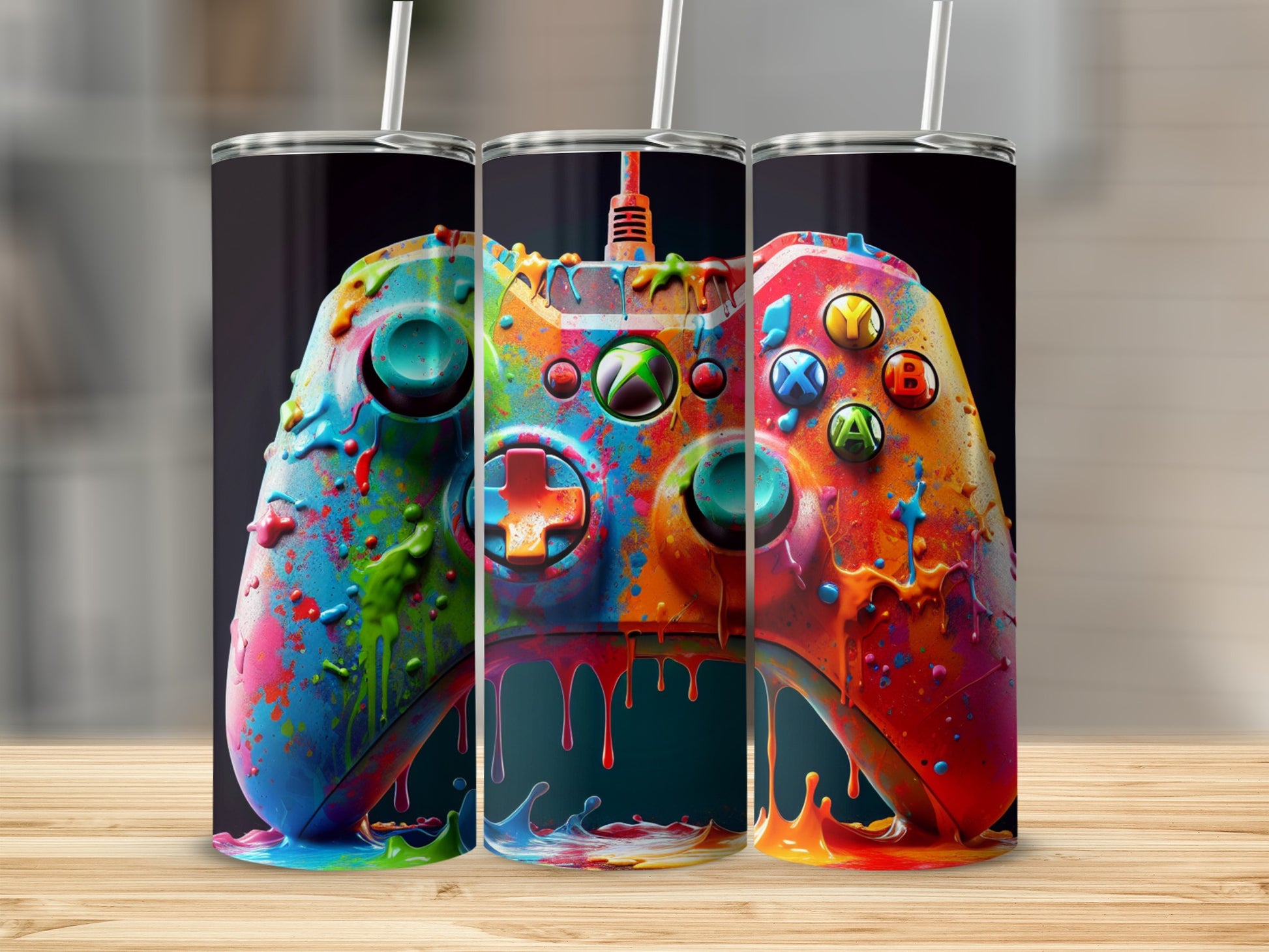 Vibrant Game Controller Art Tumbler Cups Set