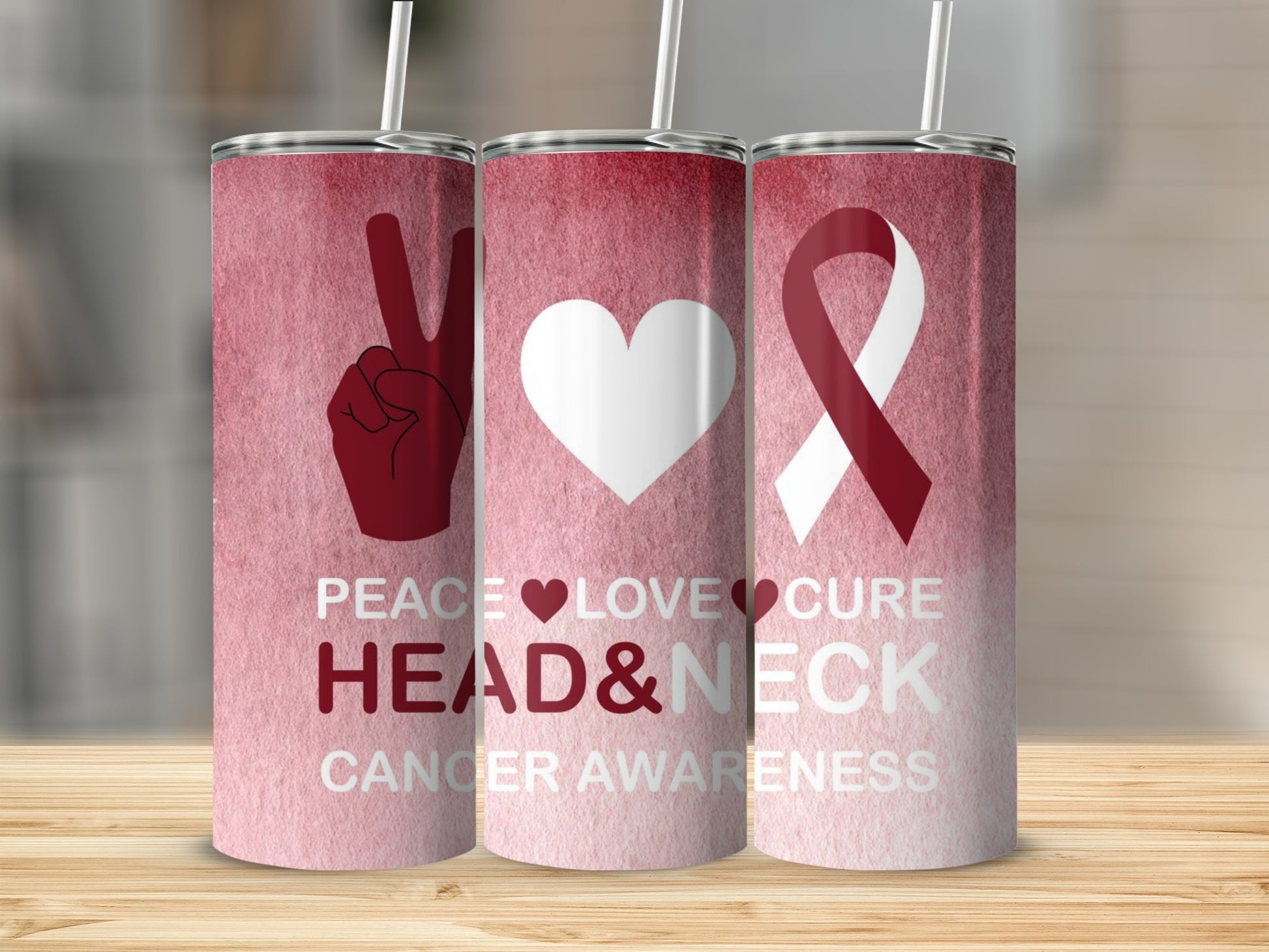Peace Love Cure Head and Neck Cancer Awareness Tumbler