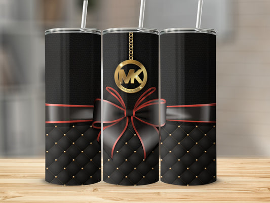 Elegant Black Quilted Tumbler with Red Ribbon Design