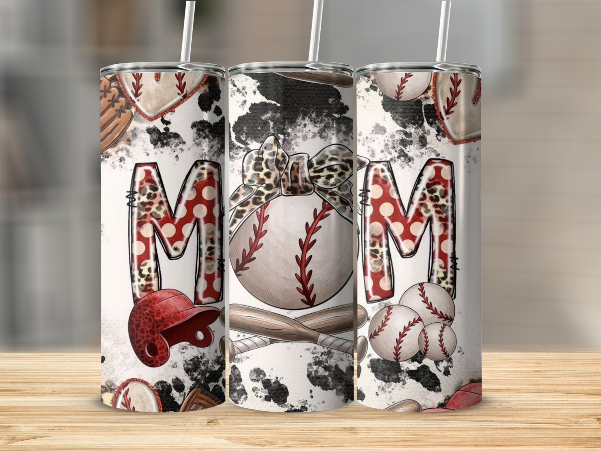 Baseball Mom Themed Tumbler with Straw and Lid
