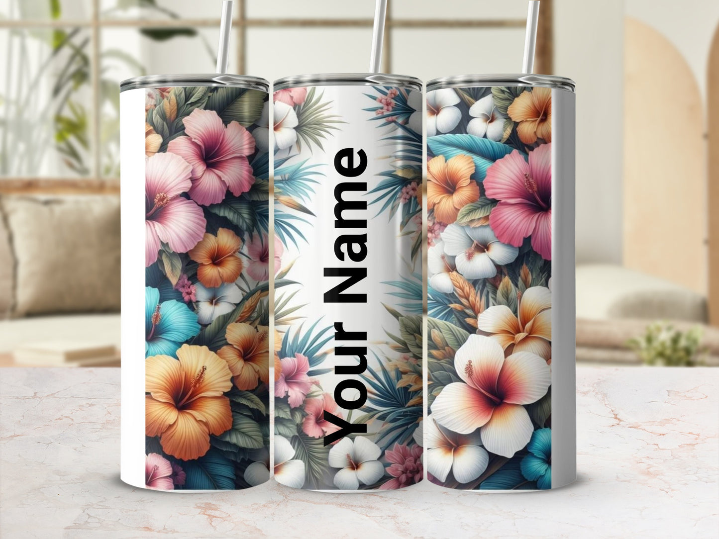 Personalized Tropical Floral Tall Drink Tumbler