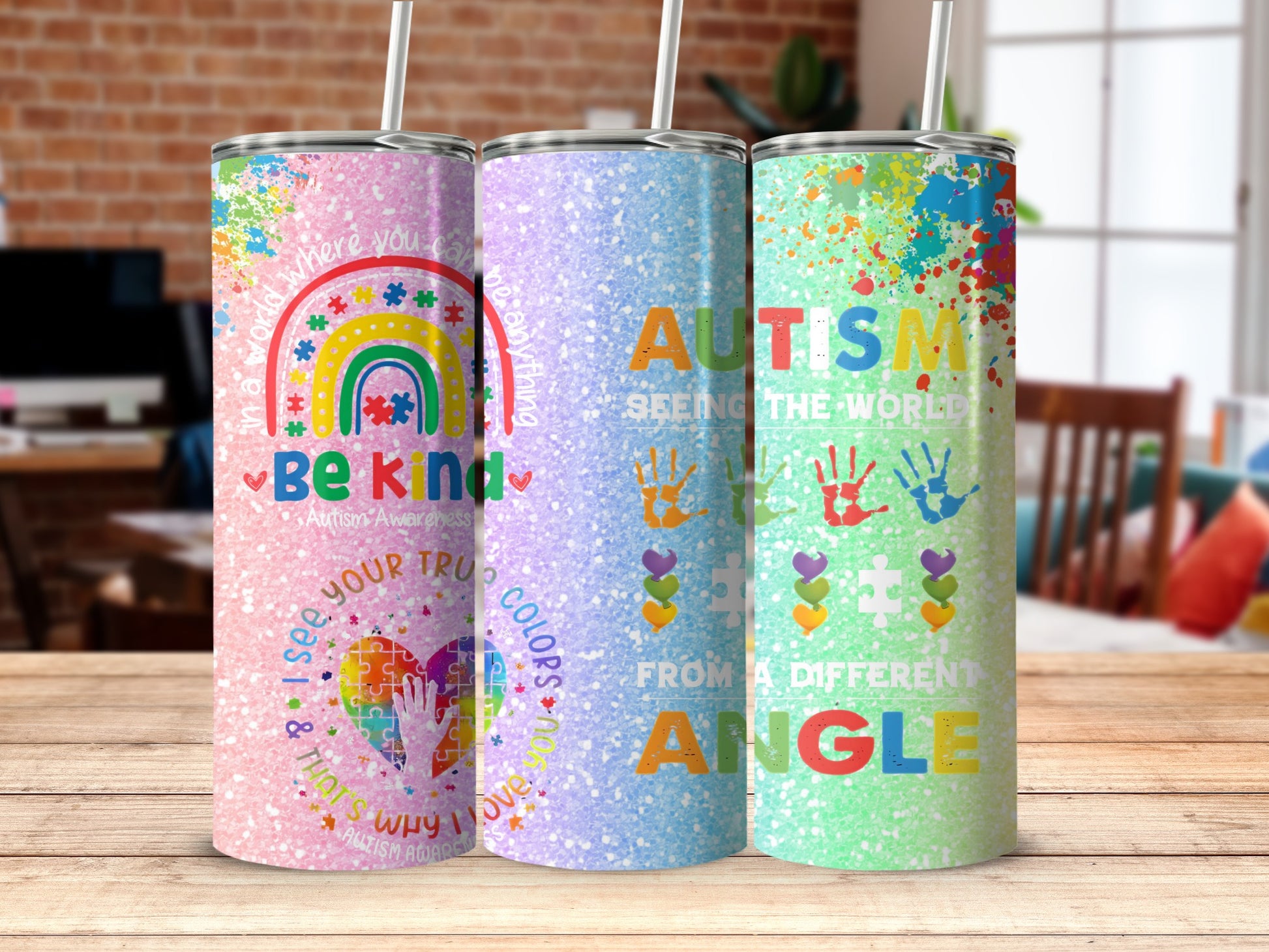 Colorful Be Kind Autism Awareness Tumblers
