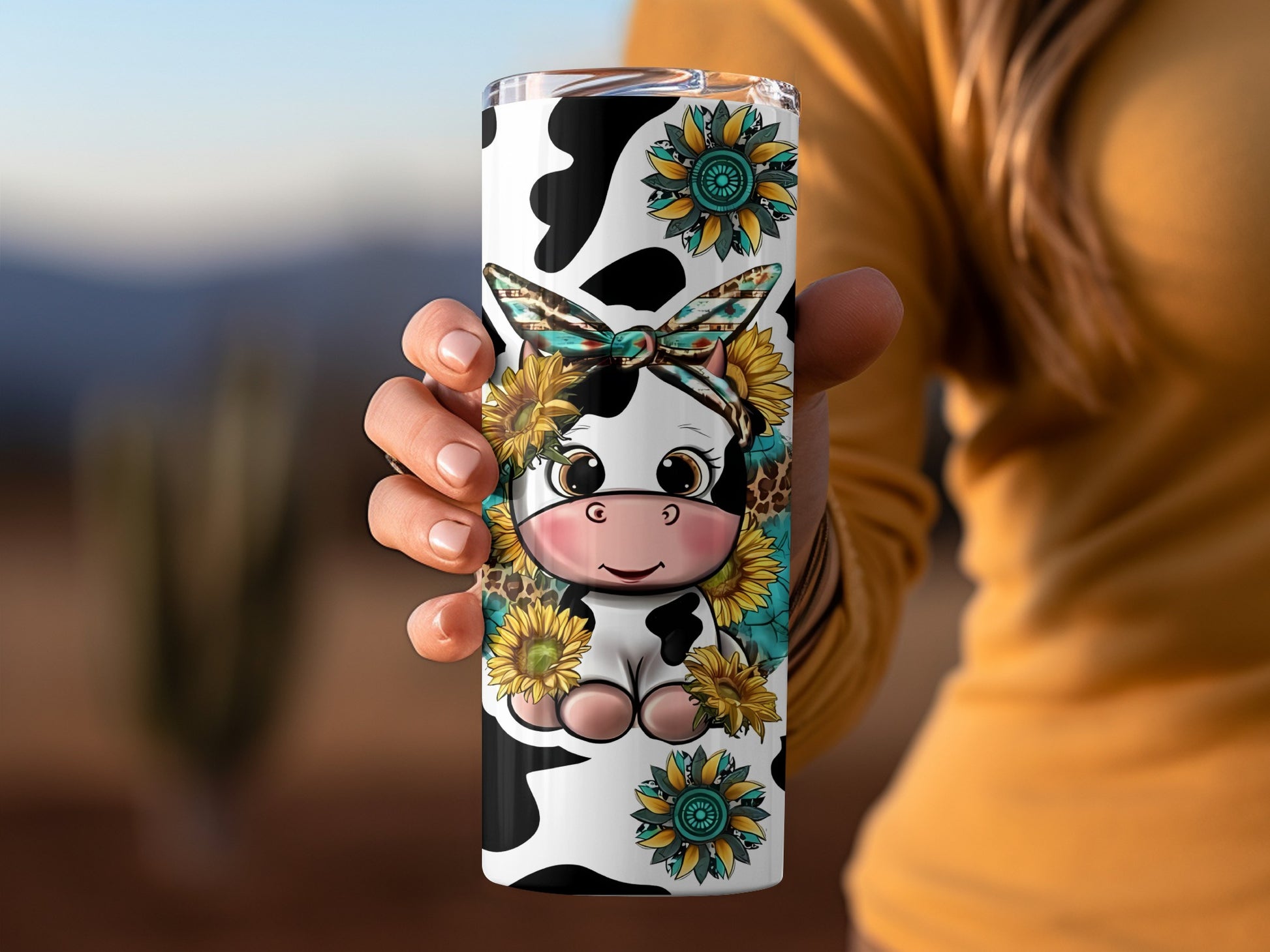 Cute Cow with Sunflowers Design Insulated Tumbler