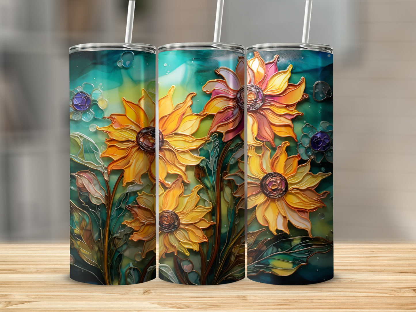Bright Sunflower Design Insulated Tumbler Set