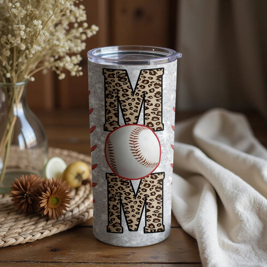 Leopard Print MOM with Baseball Tumbler Cup
