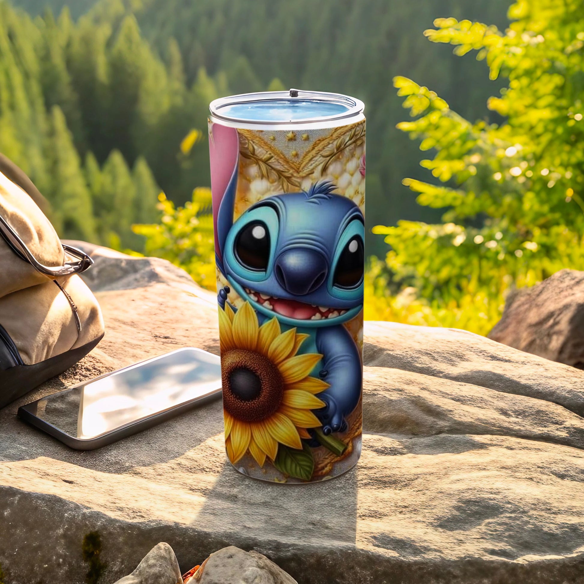 Cute Blue Alien with Sunflower Design Tumbler