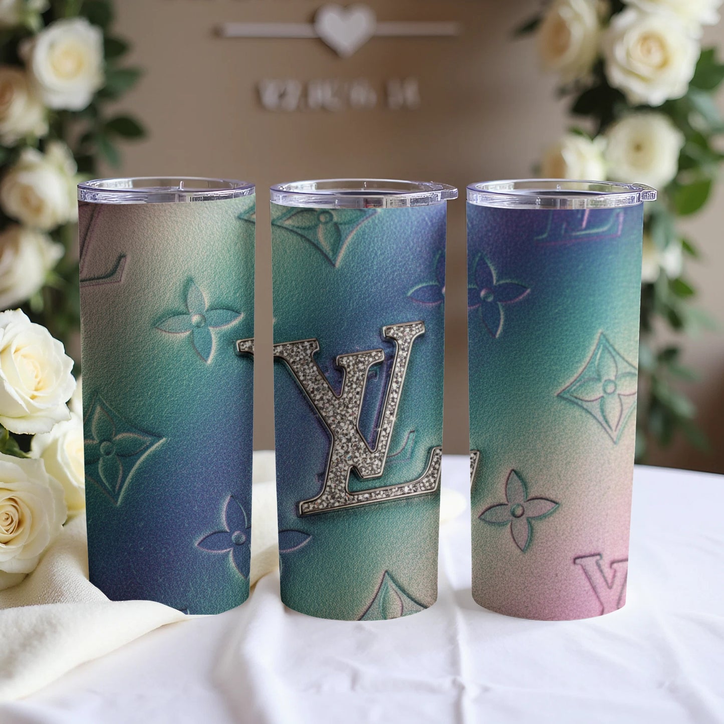 Gradient Monogram Tumbler with Diamond Letters Design