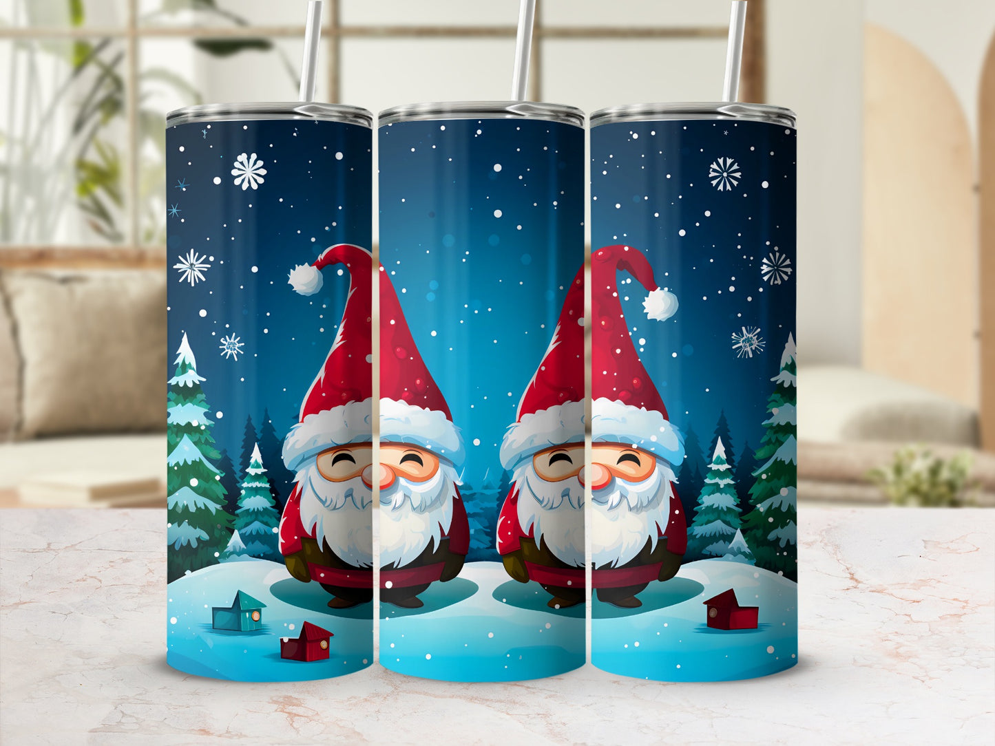 Christmas Gnome Design with Snow Winter Scene Tumbler