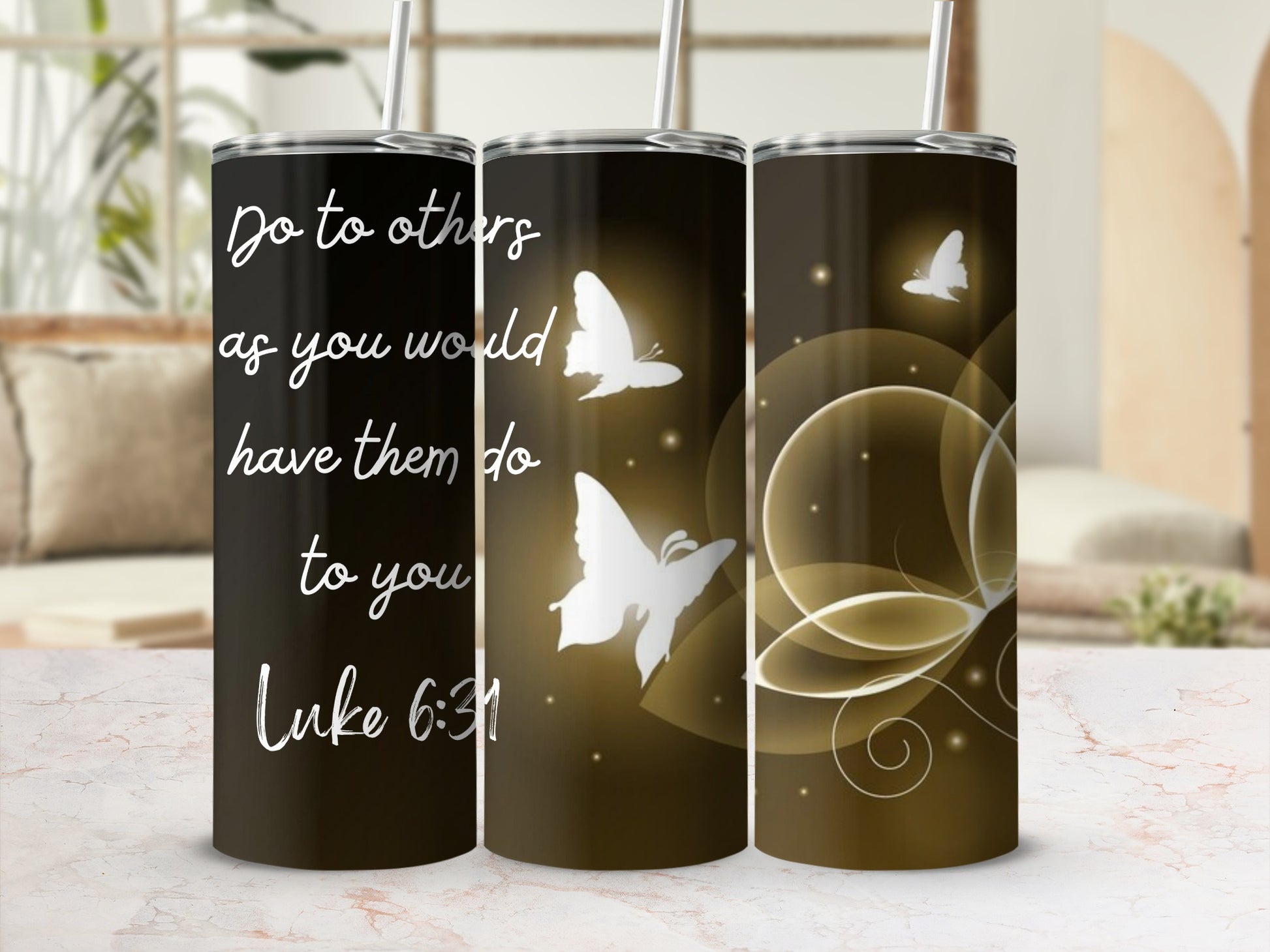 Inspirational Floral Butterfly Design Quote Tumbler