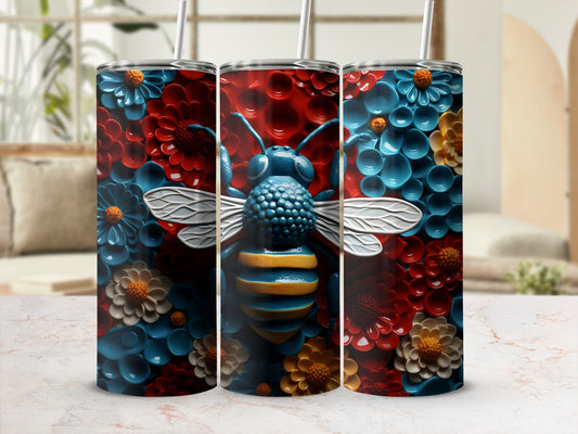 Bee and floral design on a triple tumbler set.