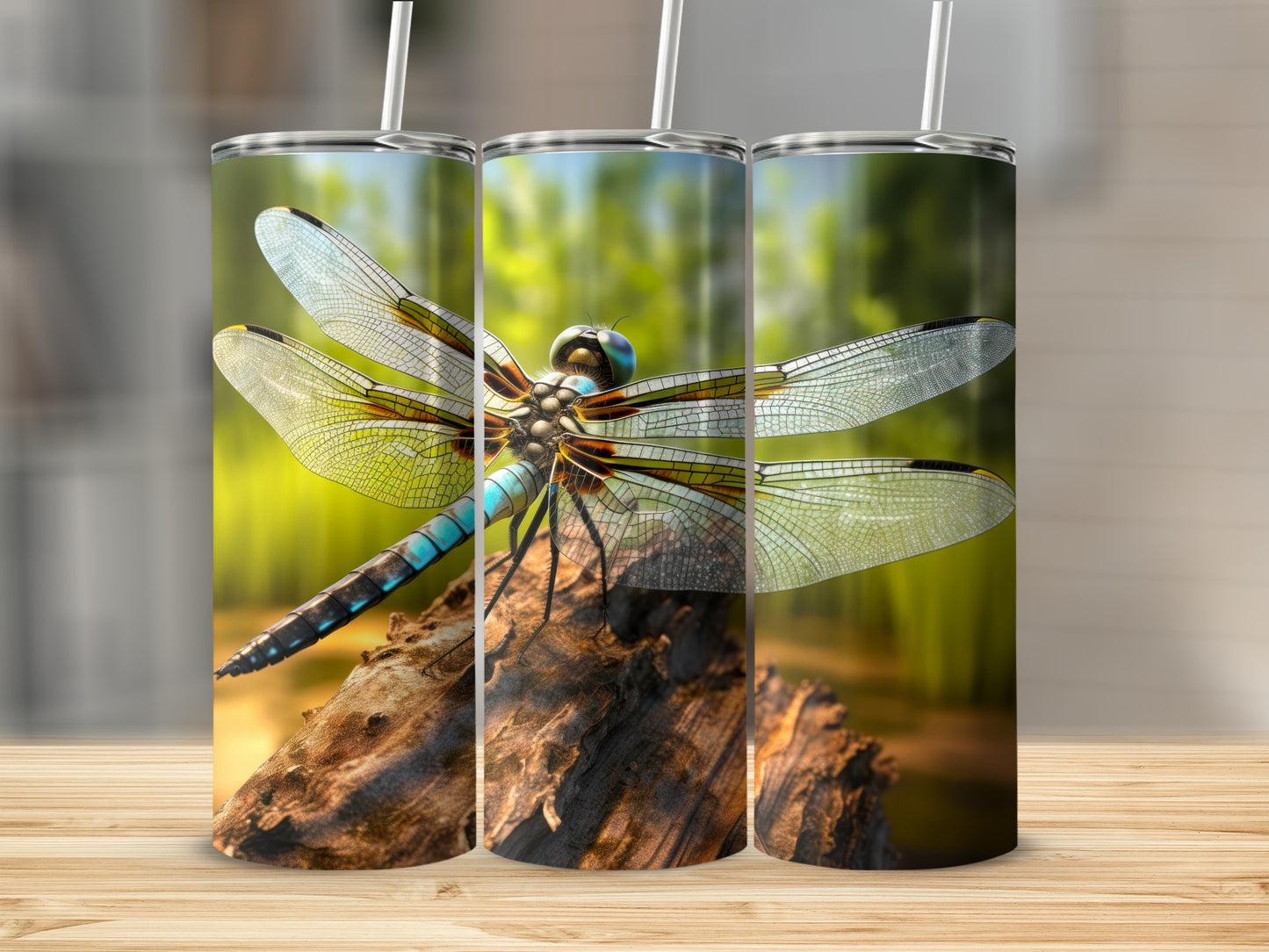 Stunning Dragonfly Steel Tumbler with Straw