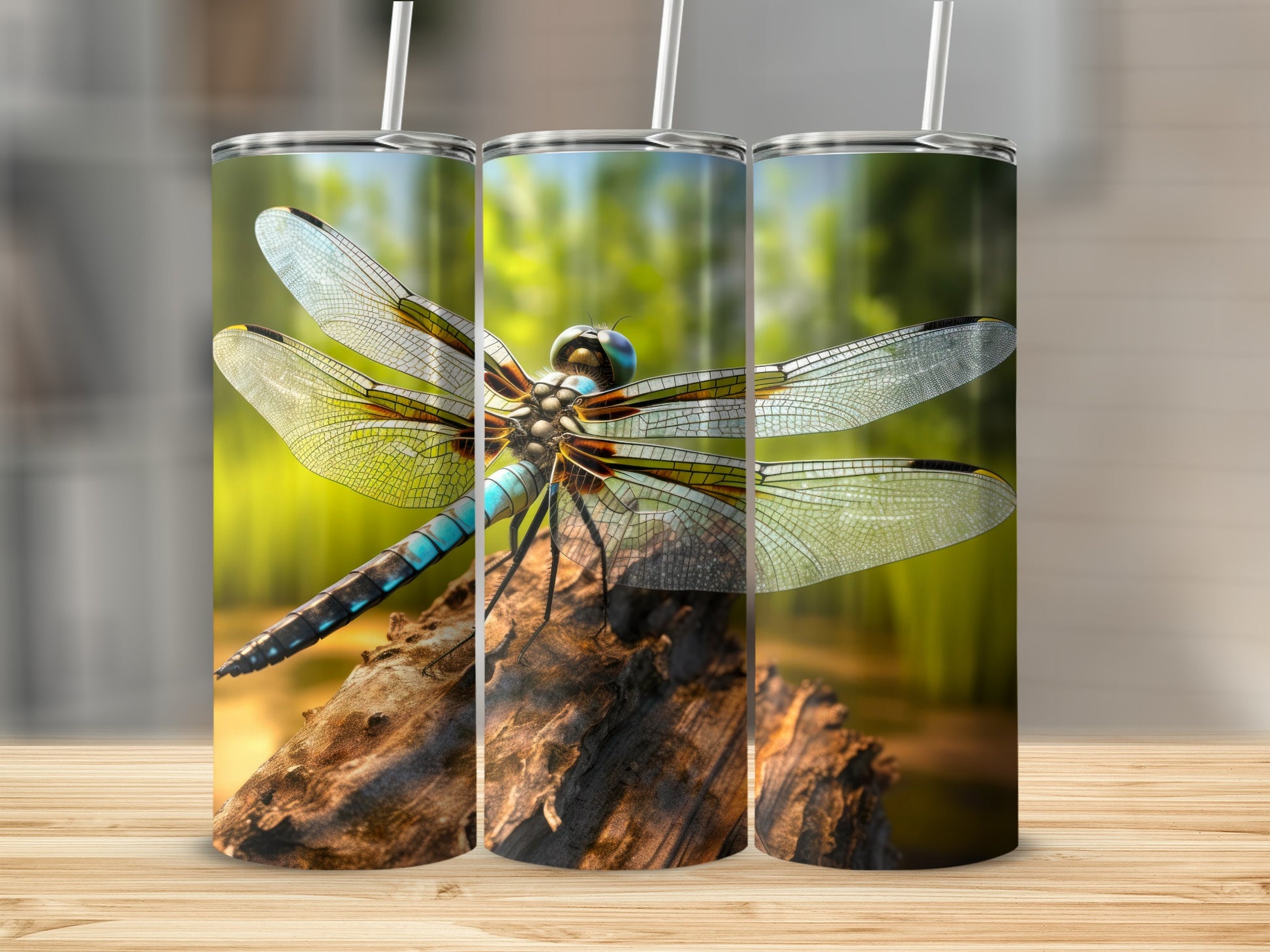 Stunning Dragonfly Steel Tumbler with Straw