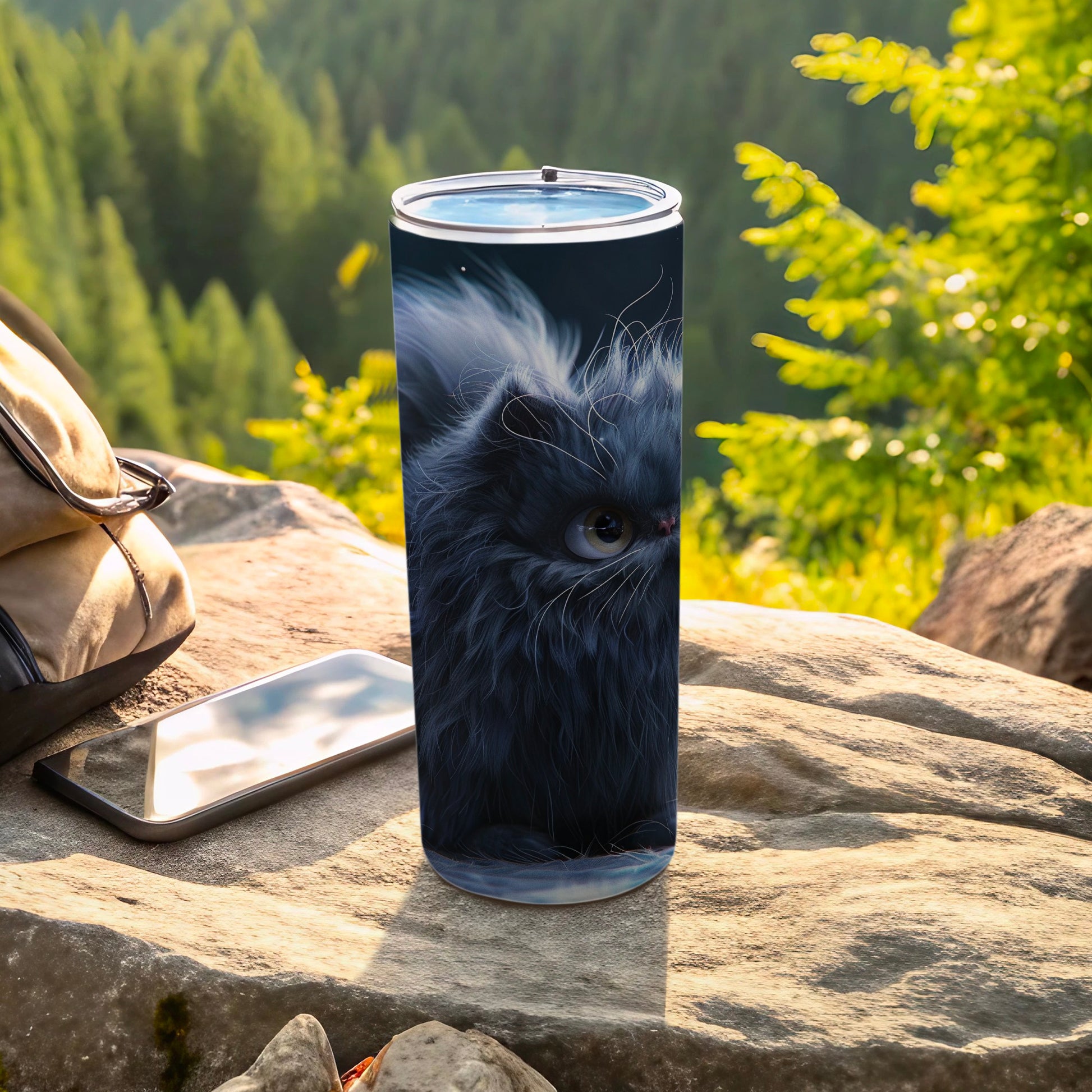 Intense Fluffy Cat Eye Dark Feline Picture Travel Tumbler product type
