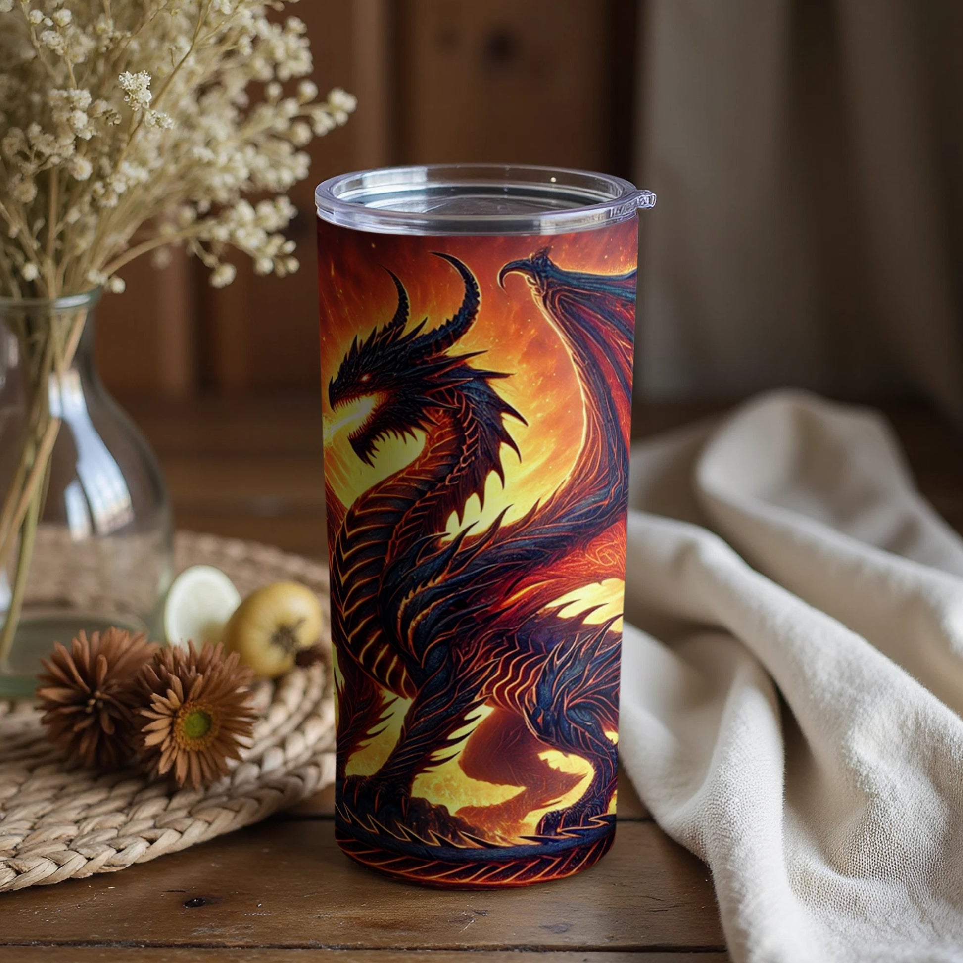 Vibrant Fierce Dragon Art Insulated Tumbler Cup
