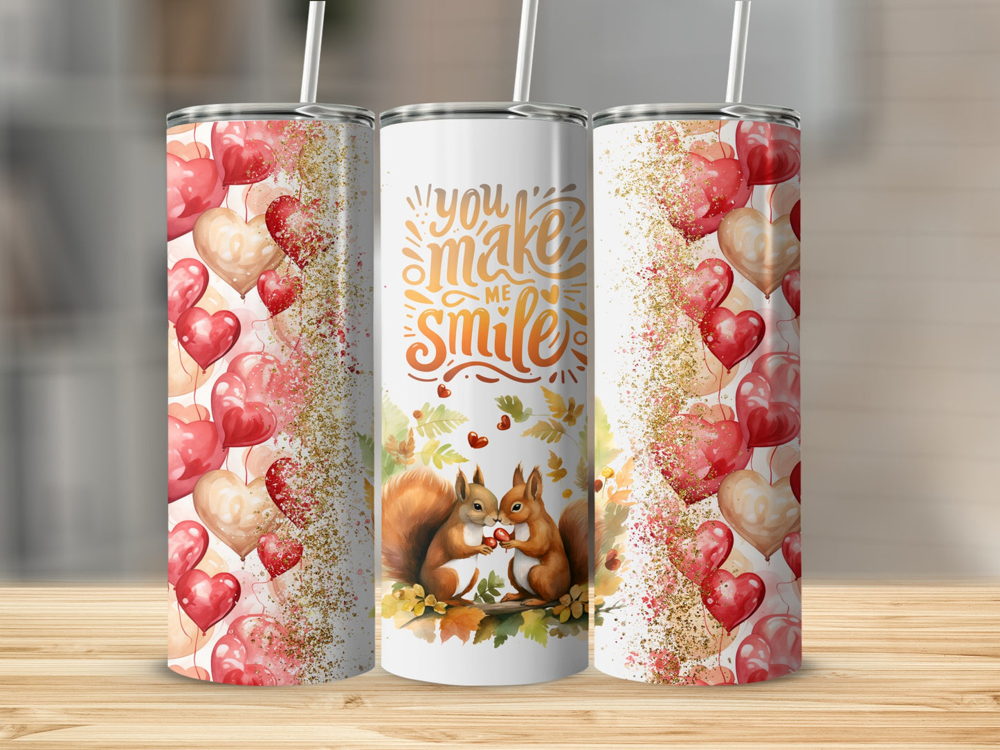 You Make Me Smile Squirrels and Hearts Tumbler