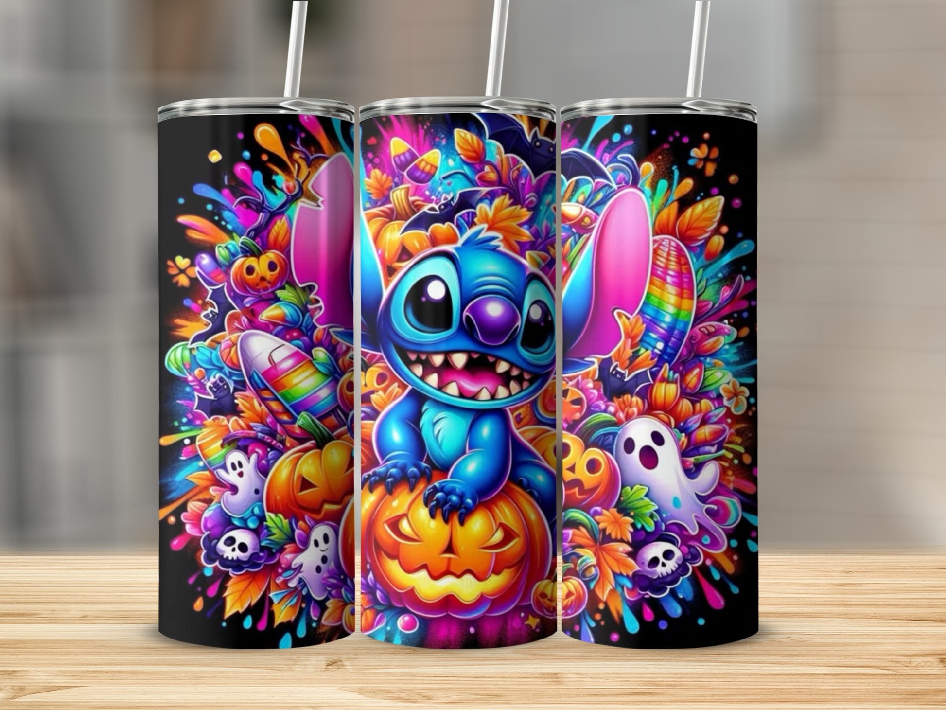 Colorful Halloween Tumbler with Cute Cartoon Characters