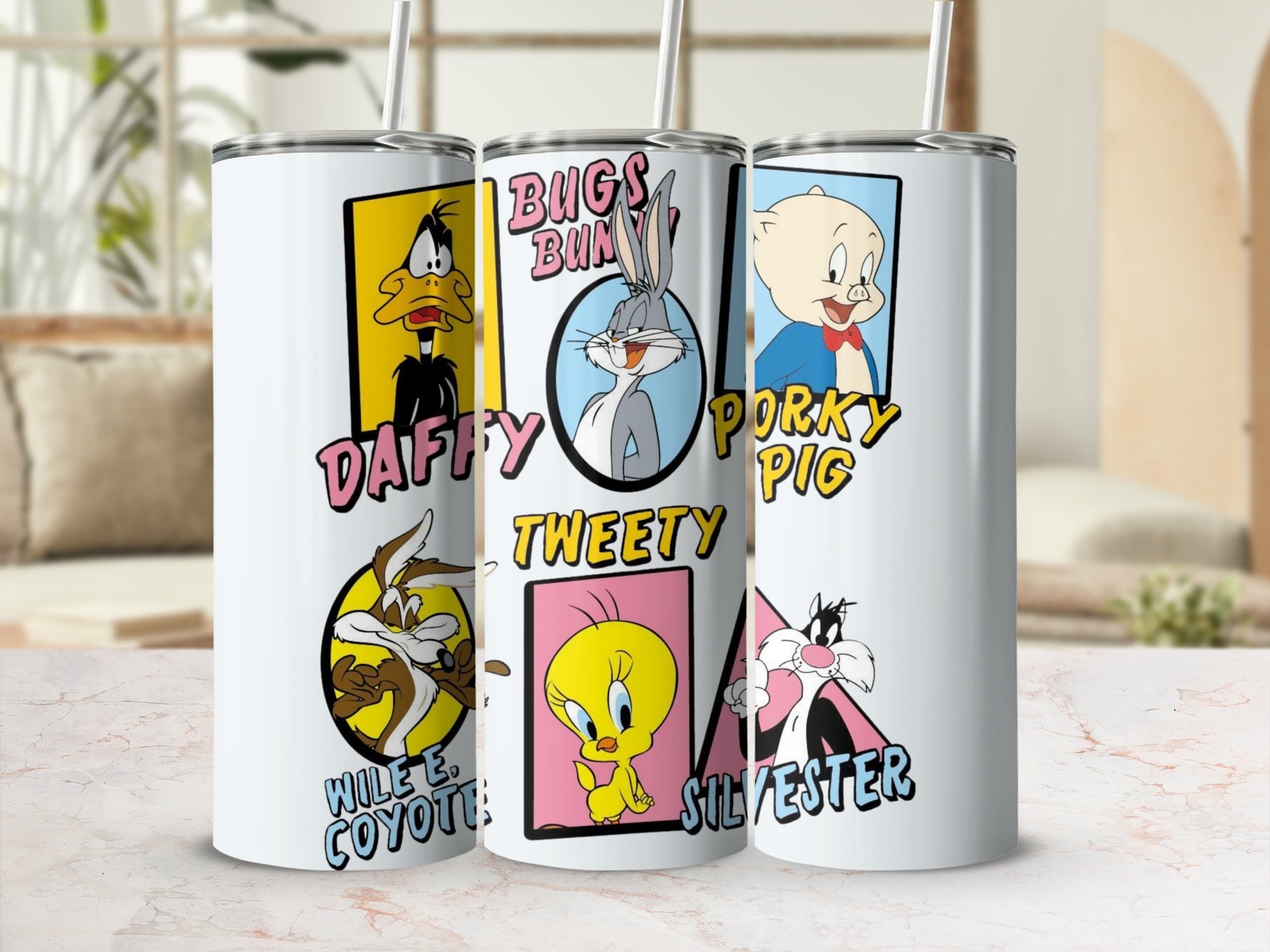 Bugs Bunny Daffy Tweety Porky Pig Cartoon Travel Cup