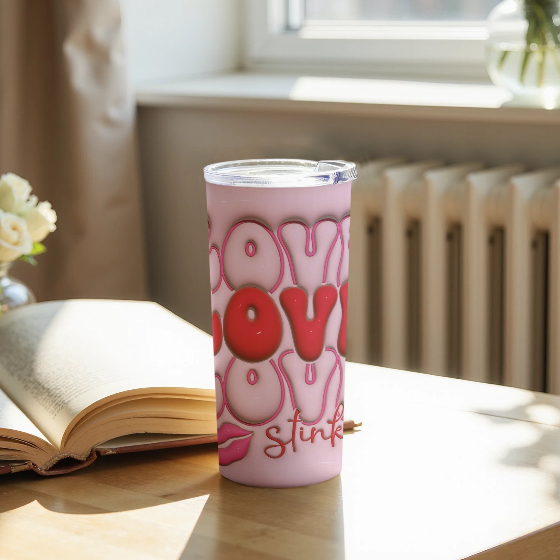 Pink Cup With Love And Lips Design Stink