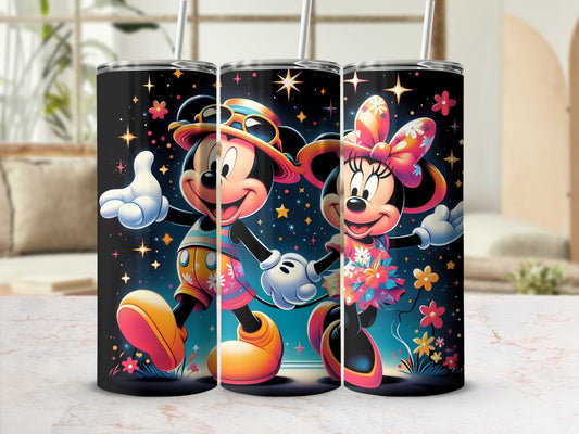 Mickey and Minnie Stars and Flowers Travel Tumbler