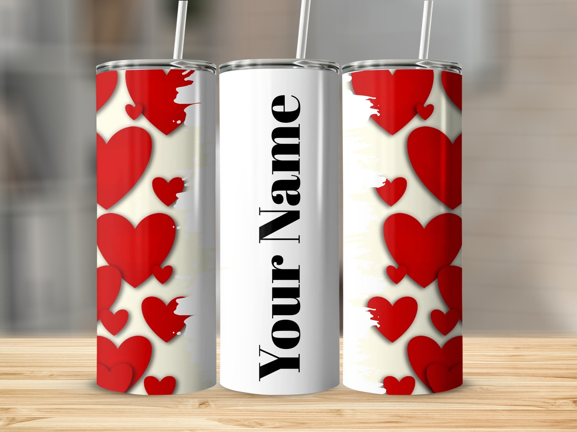 Personalized Red Hearts Your Name Tumbler Cup